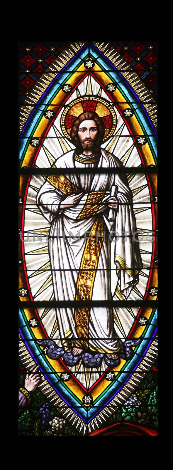 Transfiguration on Mount Tabor, Stained glass in Votiv Kirche (The Votive Church). It is a neo-Gothic church located on the Ringstrabe in Vienna, Austria