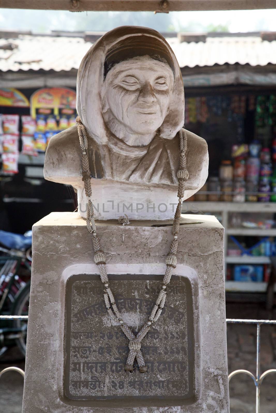 Mother Teresa monument in a rural area of Sundarbans, West Bengal, India by atlas