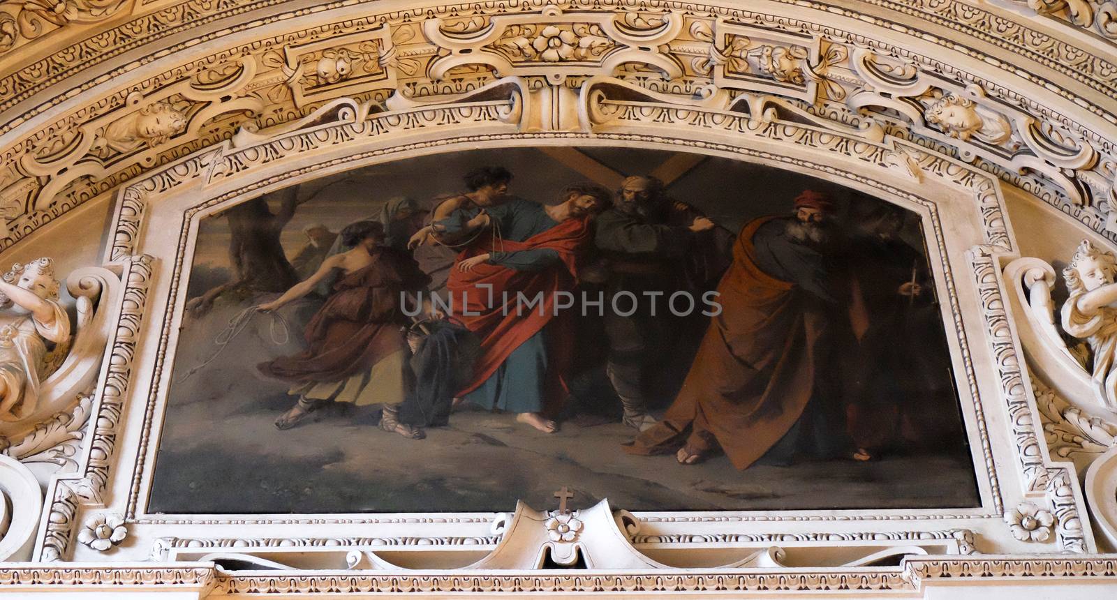 5th Stations of the Cross, Simon of Cyrene carries the cross, fragment of the dome in Salzburg Cathedral by atlas