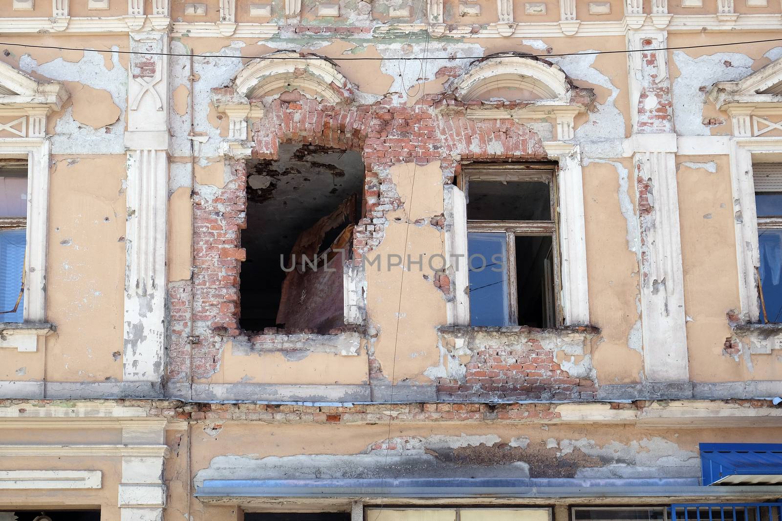 Destroyed house as war aftermath. The Croatian War of Independence was fought from 1991 to 1995 in Pakrac, Croatia