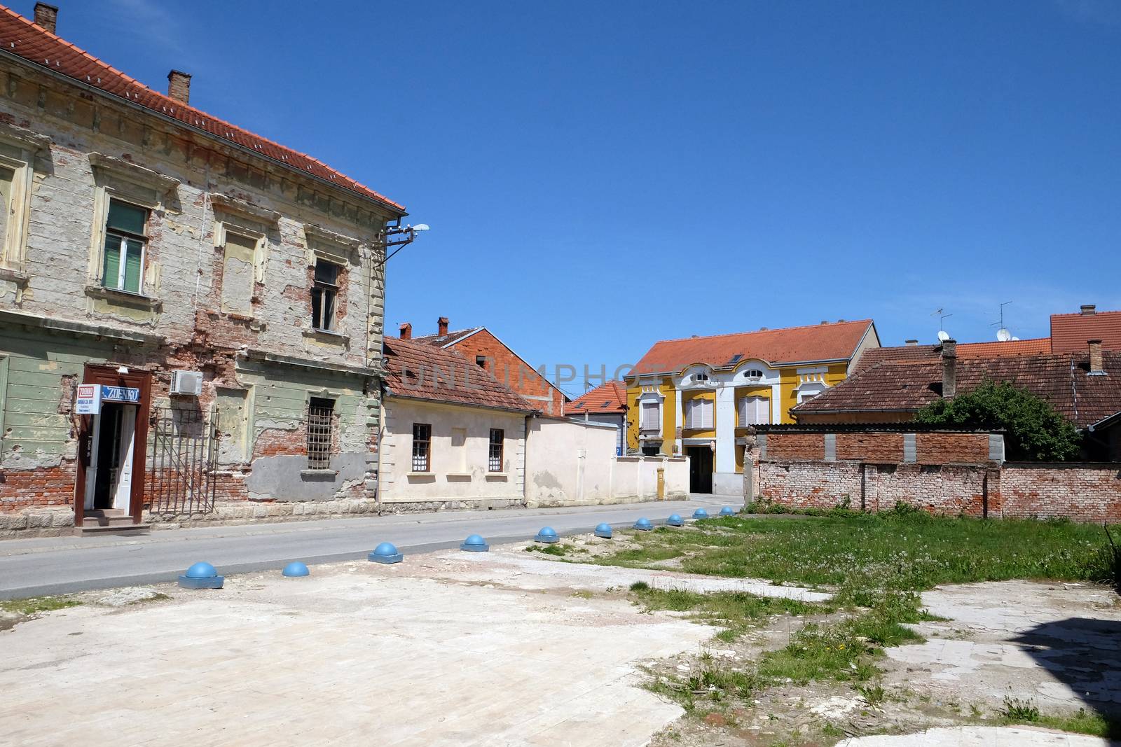 Destroyed house as war aftermath. The Croatian War of Independence was fought from 1991 to 1995 in Pakrac, Croatia by atlas