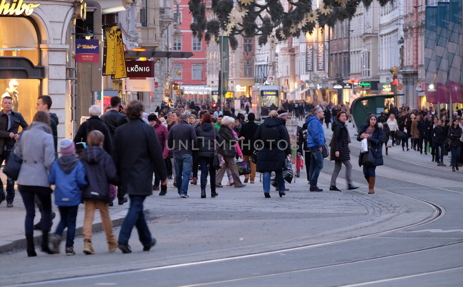 People at Herrengasse street in Graz, Styria, Austria on January 10, 2015.