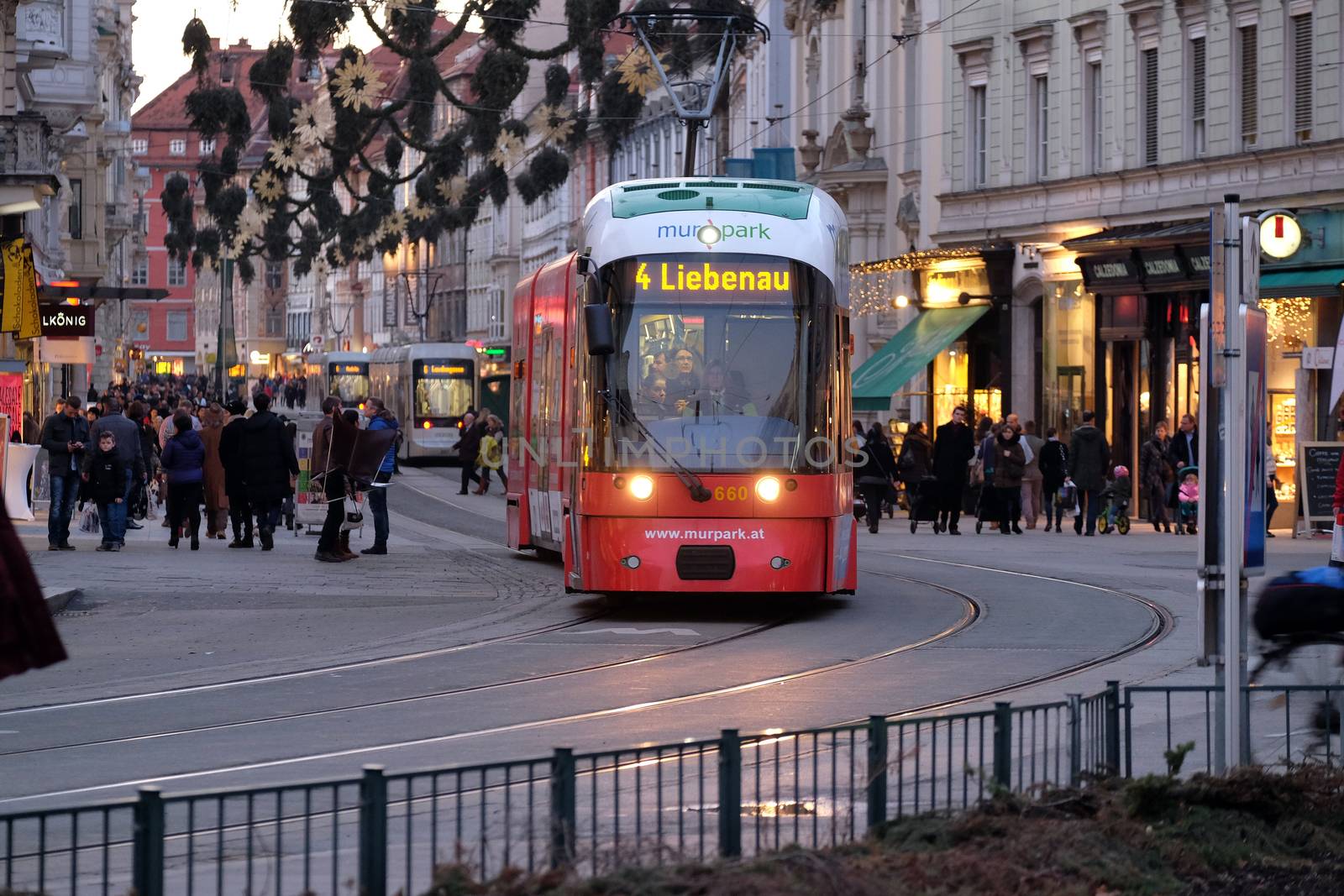 Tramway in the downtown in Graz, Austria by atlas
