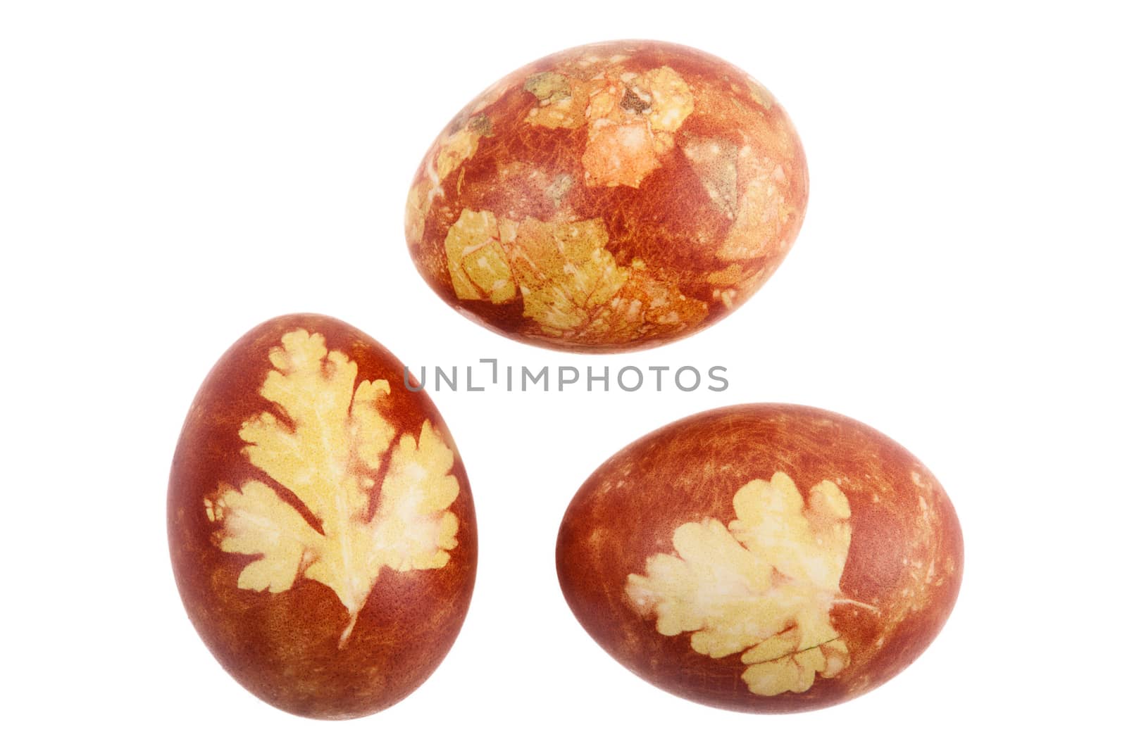 three red easter eggs isolated on white background.