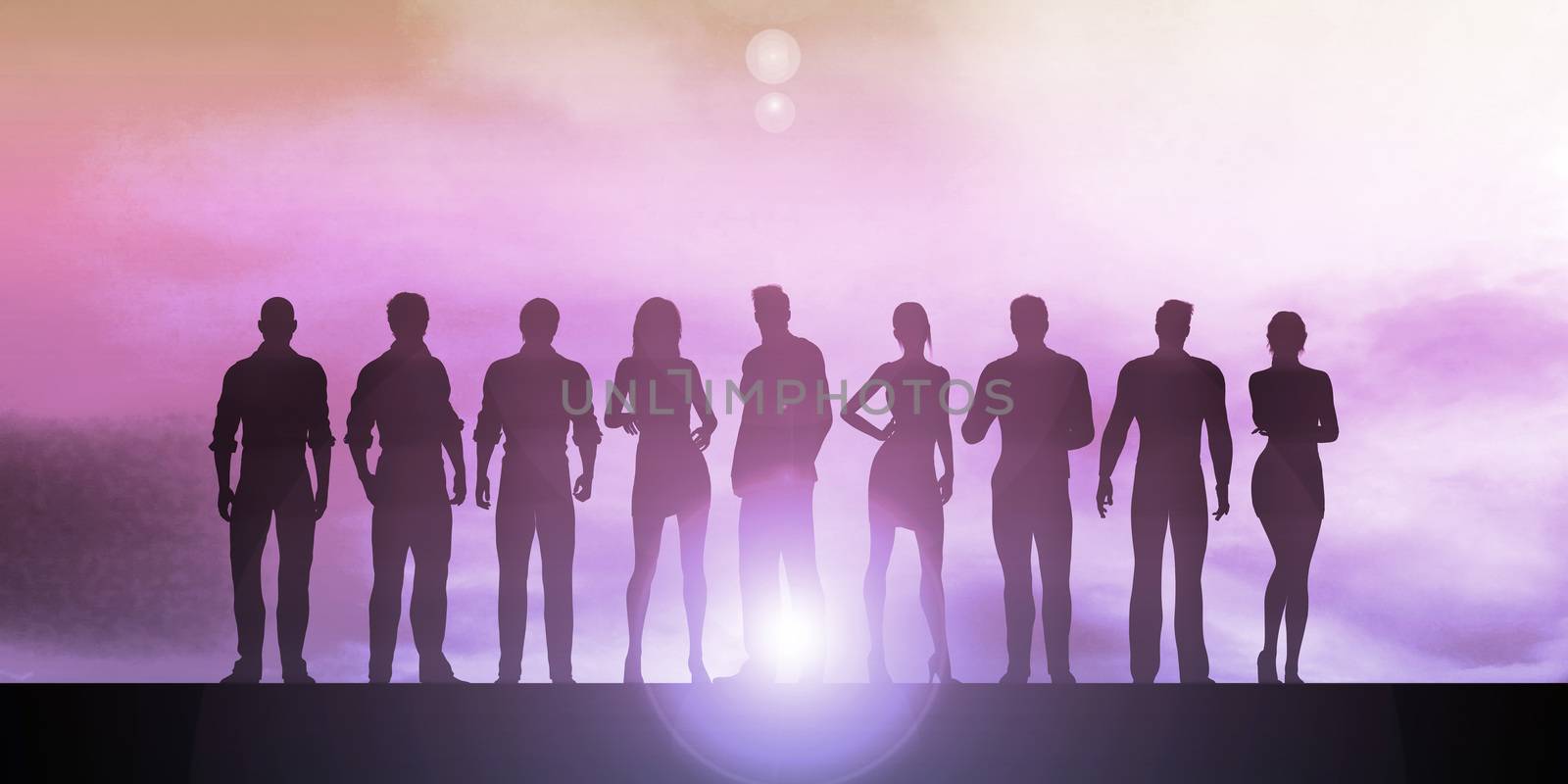 Confident Businessmen and Businesswomen Standing in Unity