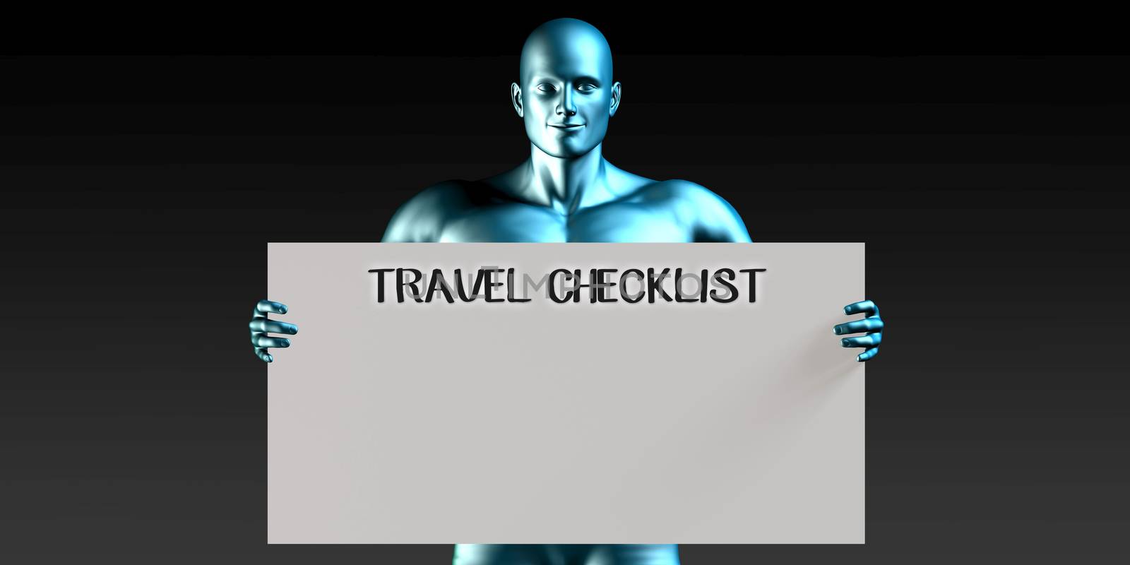 Travel Checklist with a Man Carrying Reminder Sign