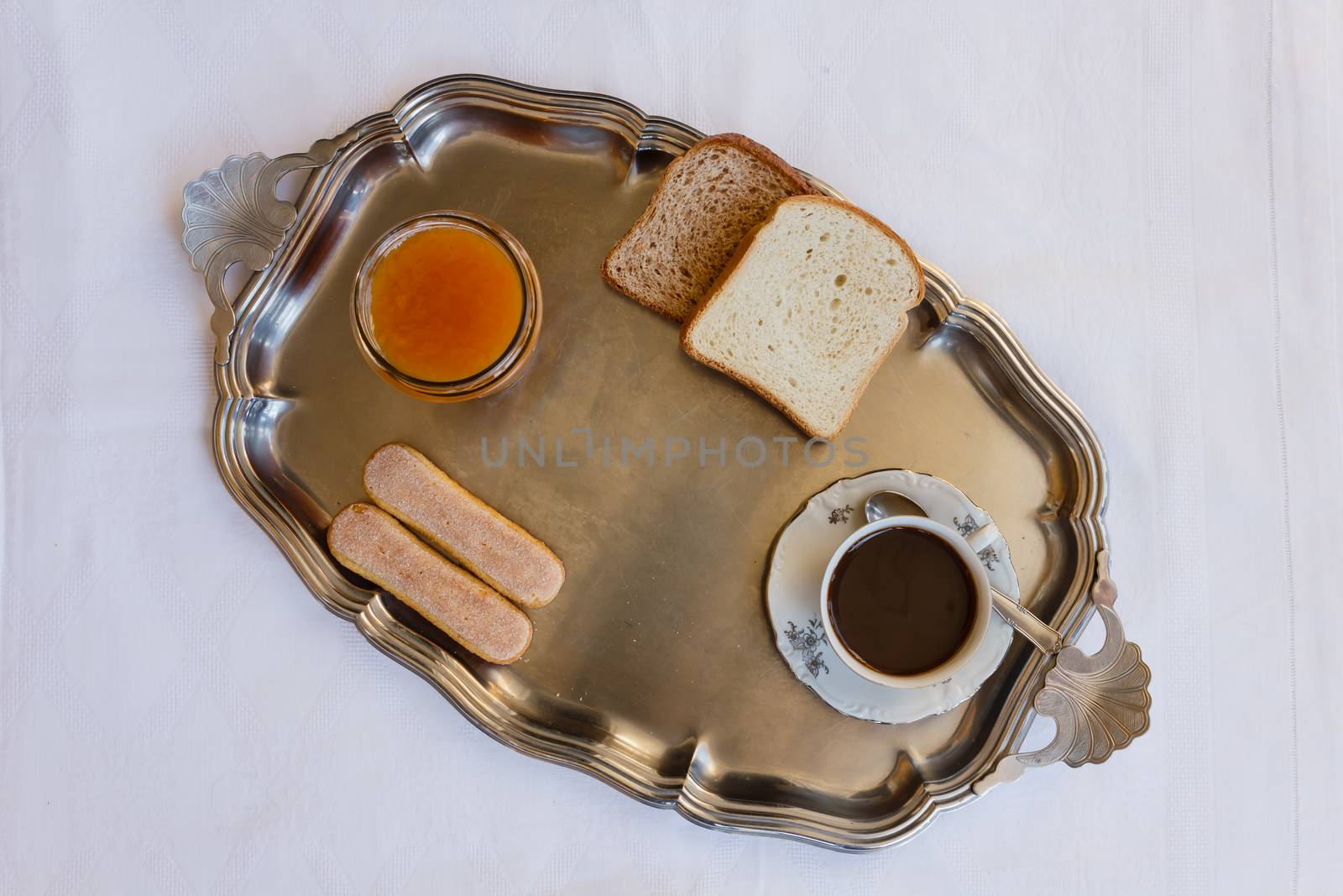 the start of breakfast  on a steel tray by moorea
