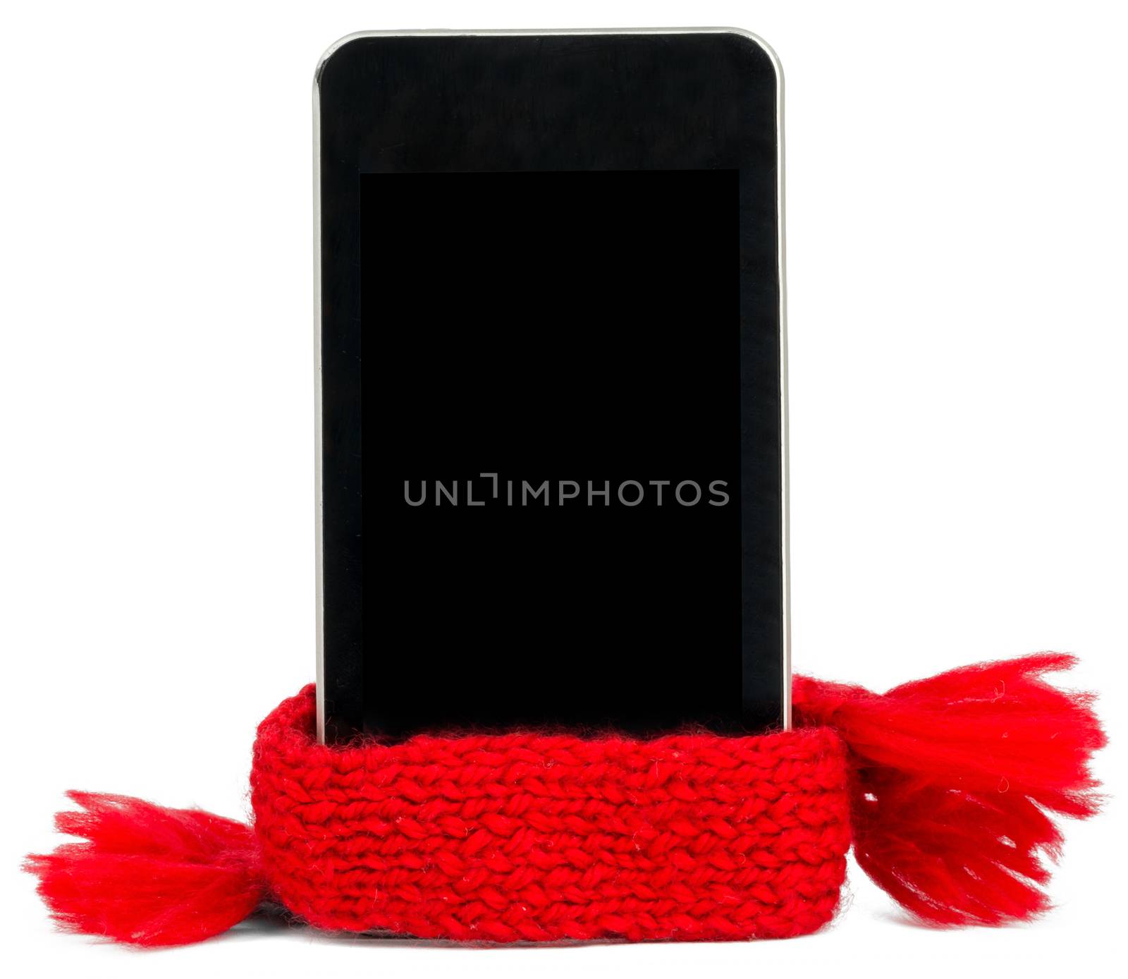 Smartphone with red scarf. Service concept. Isolated on white