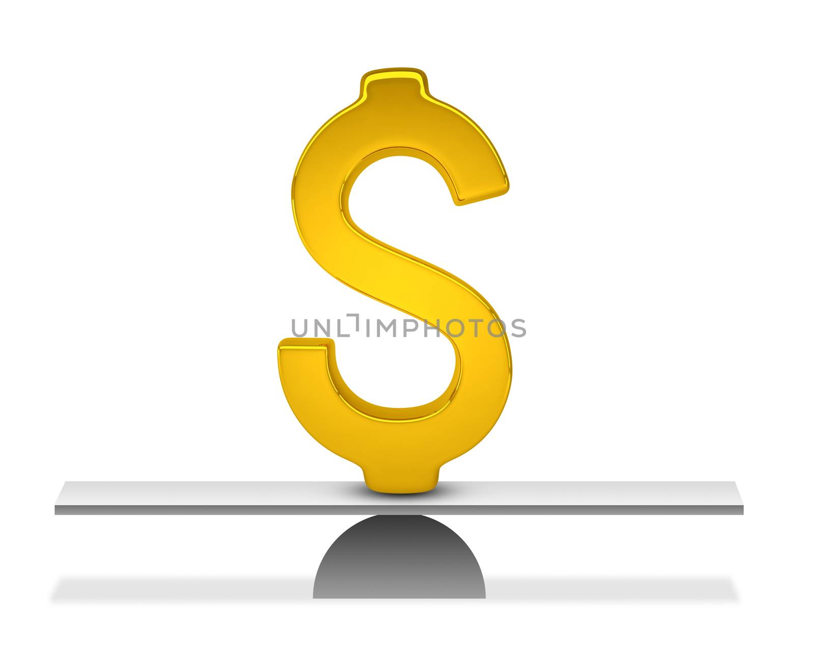 Concept of perfect balance with gold dollar sign. 3D rendering