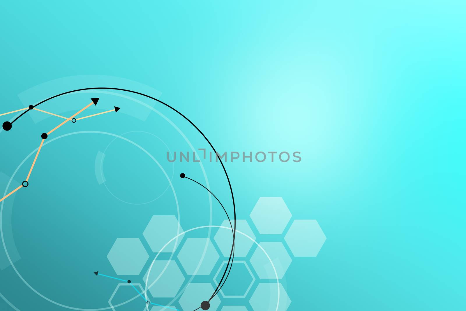 Abstract blue background with hexagons and circles