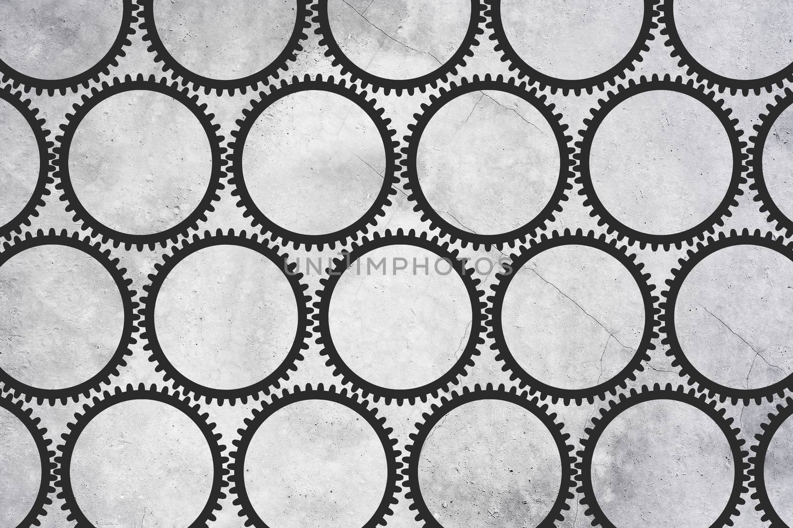 Gears, seamless pattern. Concrete wall as backdrop