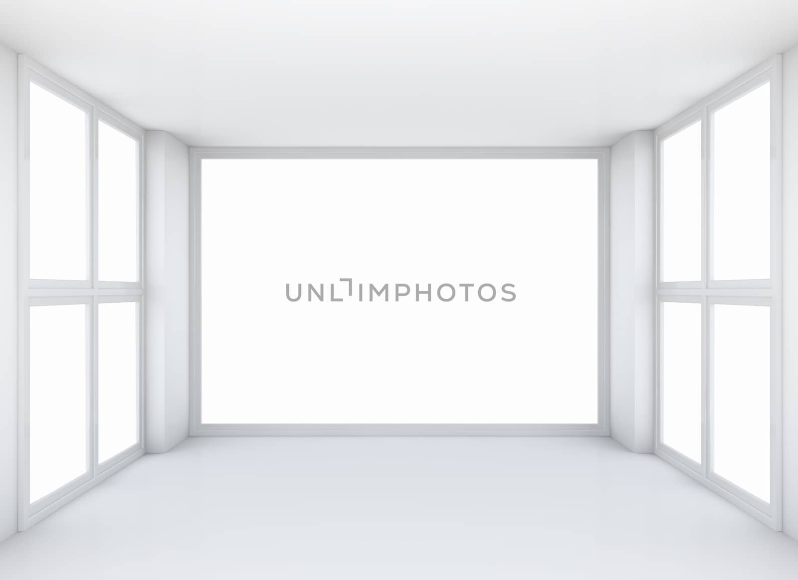 Abstract architecture background, empty white open space interior with windows and walls, 3D rendering