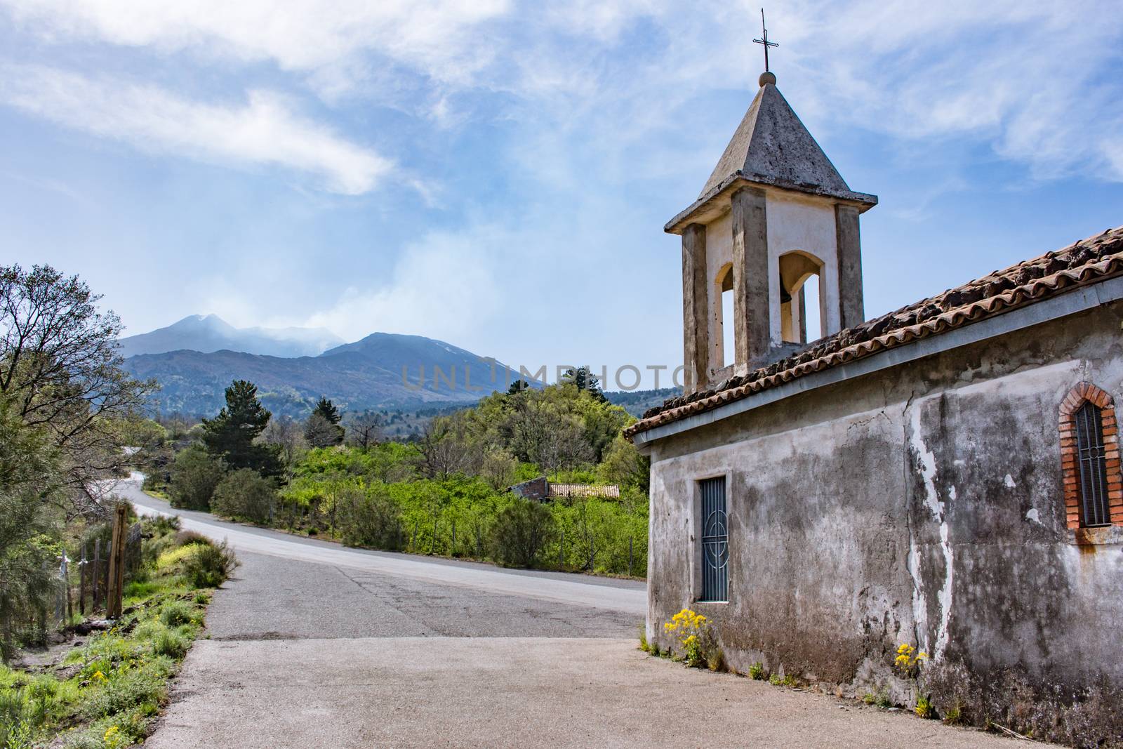 The church under volcano Etna in sicily - Italy.