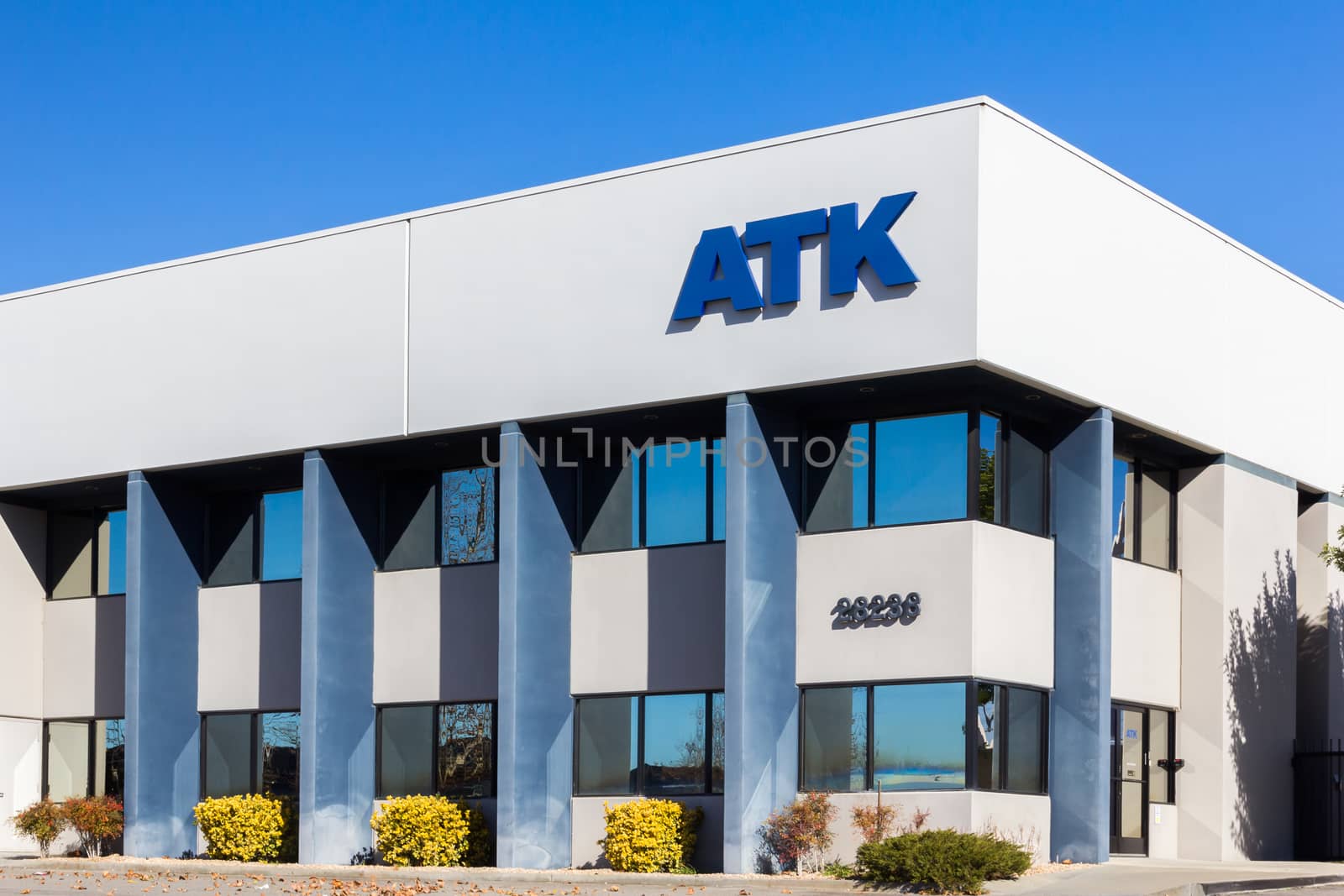 VALENCIA CA/USA - DECEMBER 26, 2015: ATK Services headquarters and logo.