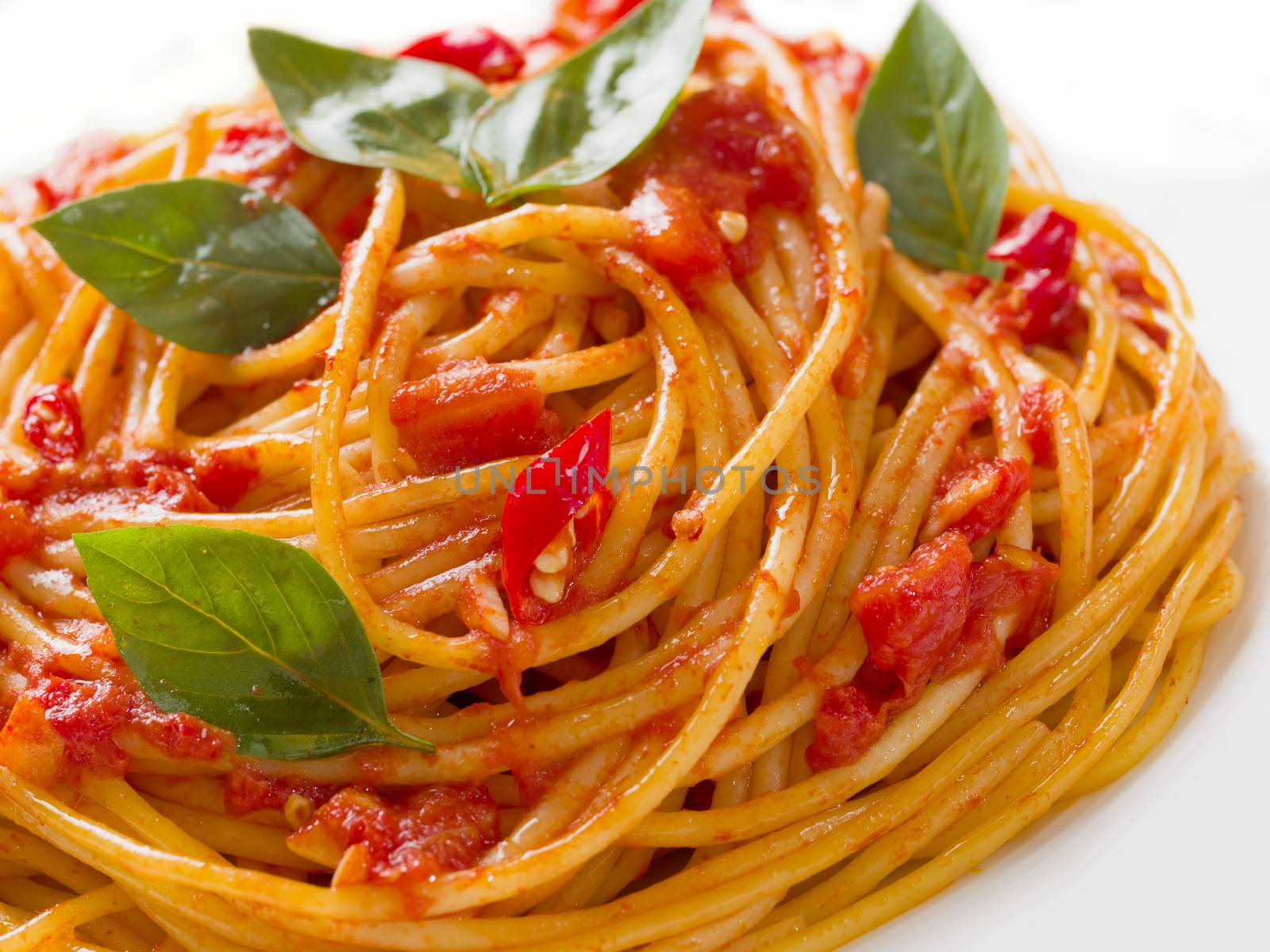 close up of rustic italian spaghetti arrabbiata pasta