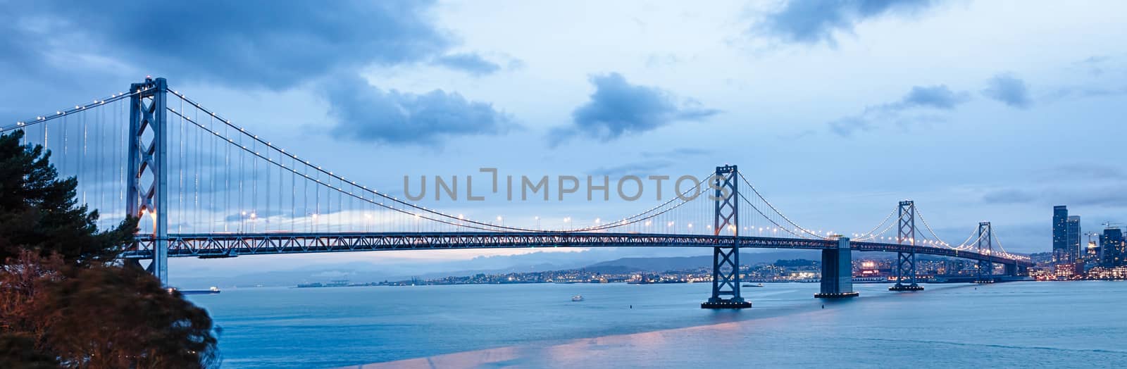 San Francisco Bay bridge in the twilight