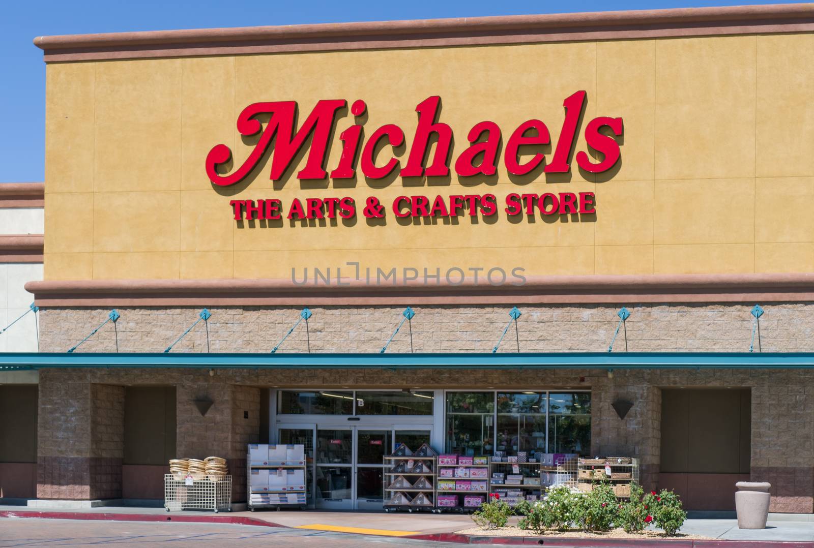 PALMDALE, CA/USA - APRIL 23, 2016: Michaels retail store exterior and sign. Michaels Stores, Inc. is a North American arts and crafts retail chain.