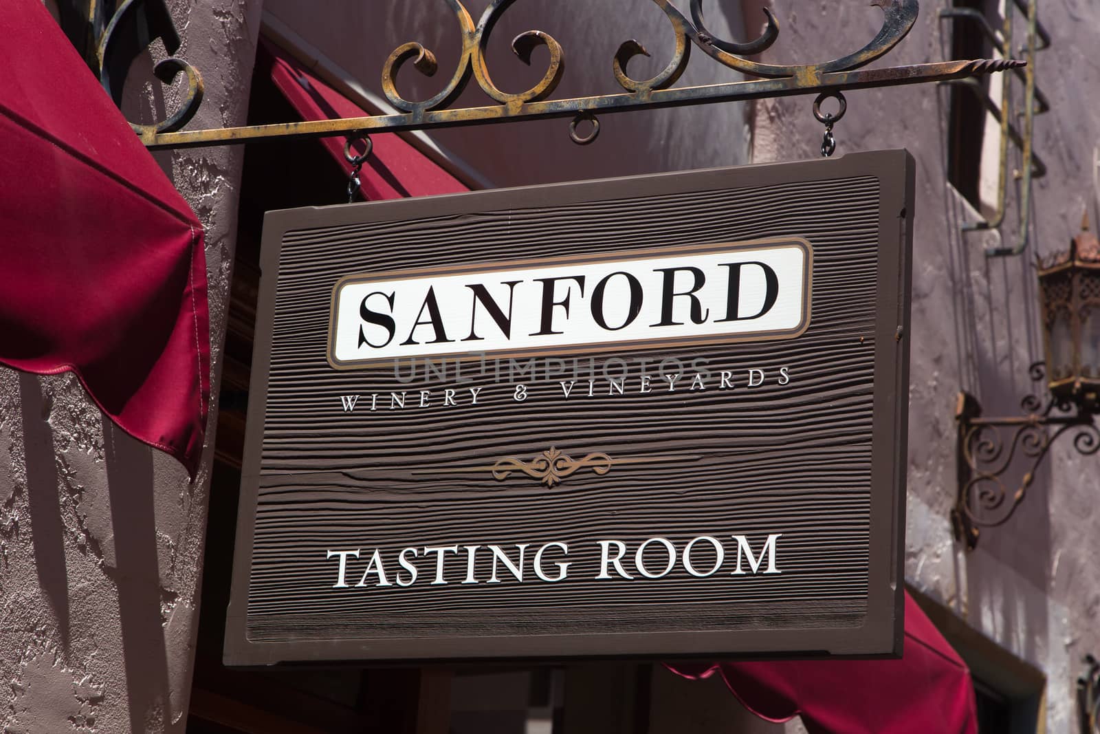 SANTA BARBARA, CA/USA - APRIL 30, 2016: Sanford Tasting Room exterior and logo. Sanford Wines are produced in Santa Barbara County, California.