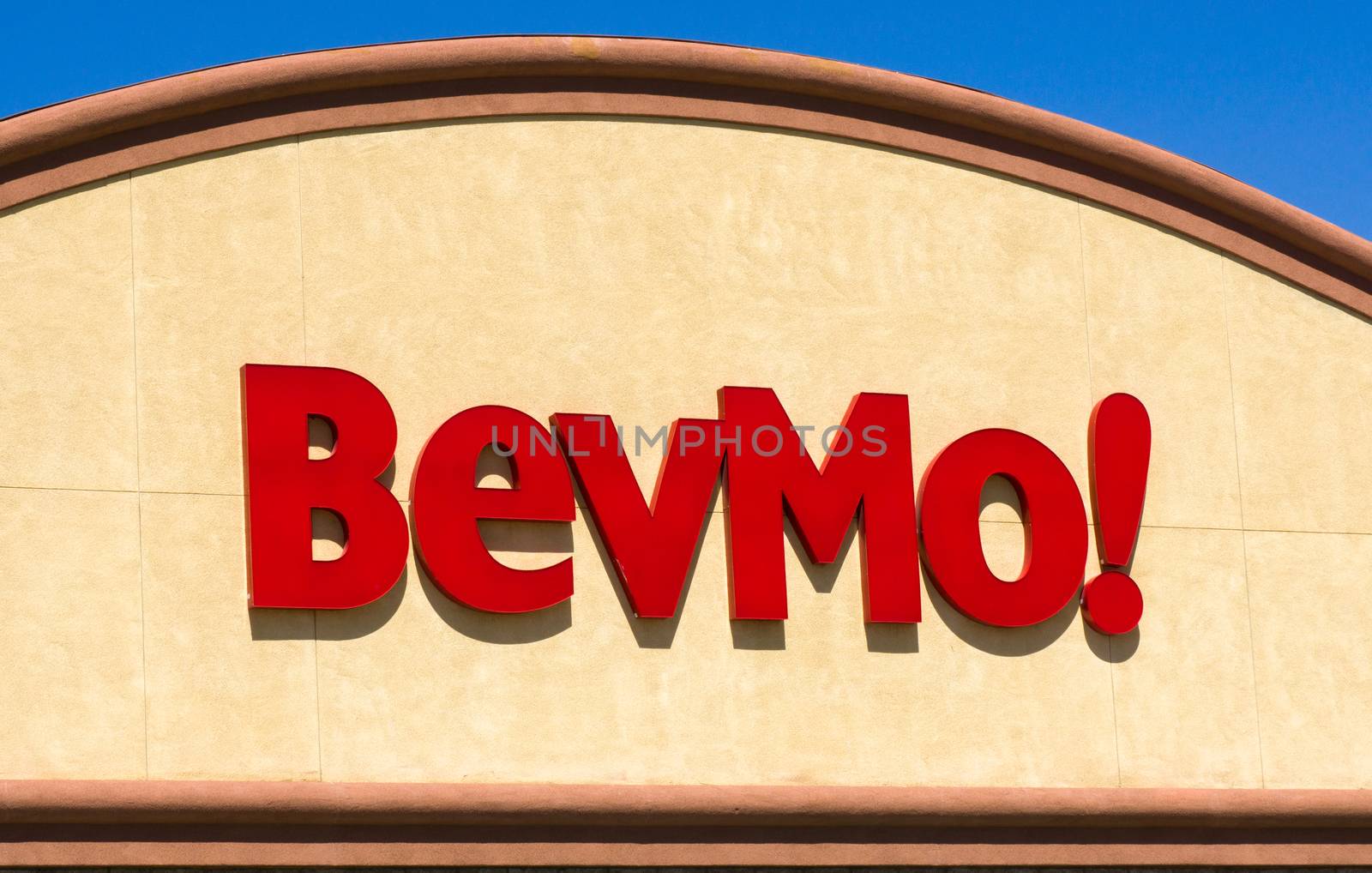 PALMDALE, CA/USA - APRIL 23, 2016: BevMo retail store and sign. BevMo is a superstore retailer of alcoholic beverages.