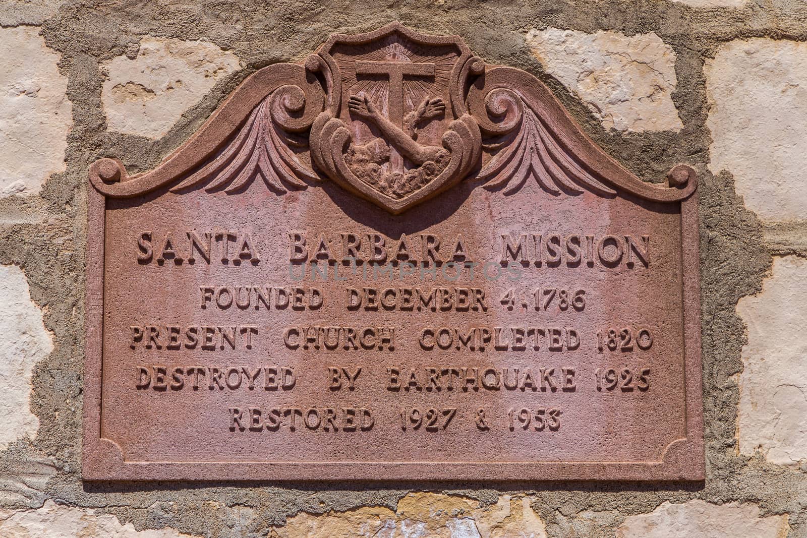 SANTA BARBARA, CA/USA - APRIL 30, 2016:  Mission Santa Barbara exterior. The Santa Barbara Mission is was founded by the Franciscan order near present-day Santa Barbara, California.