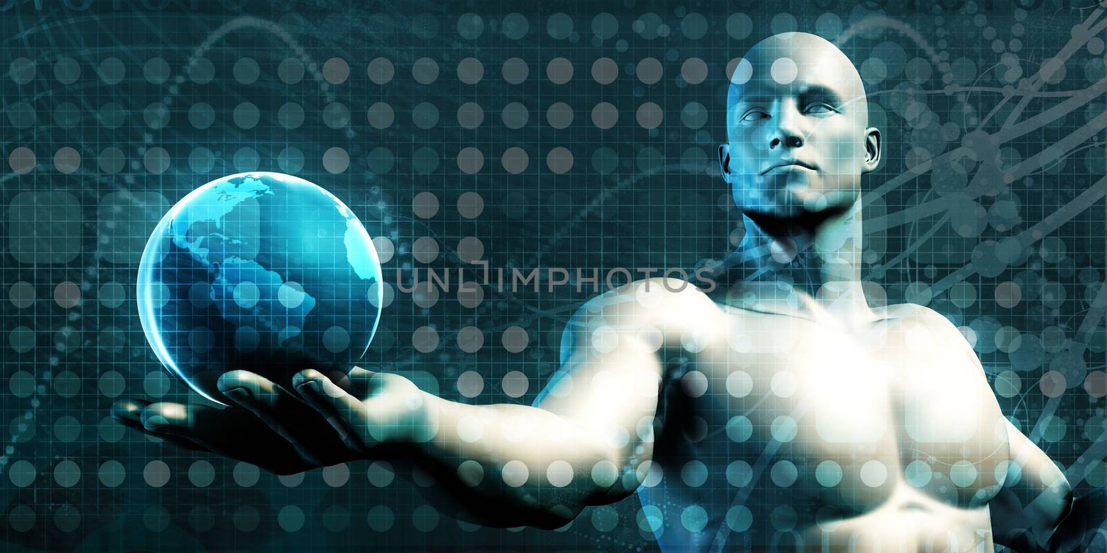 Visual Concept of Virtual Business with Man Holding Globe