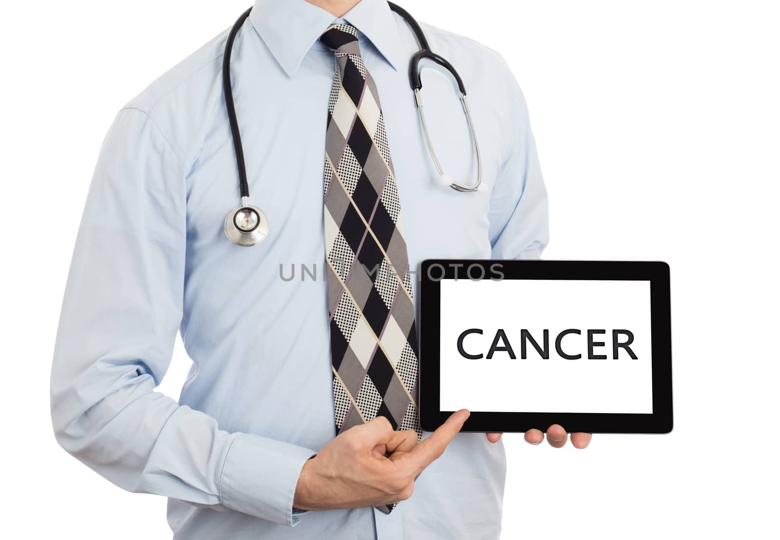 Doctor holding tablet - Cancer by michaklootwijk