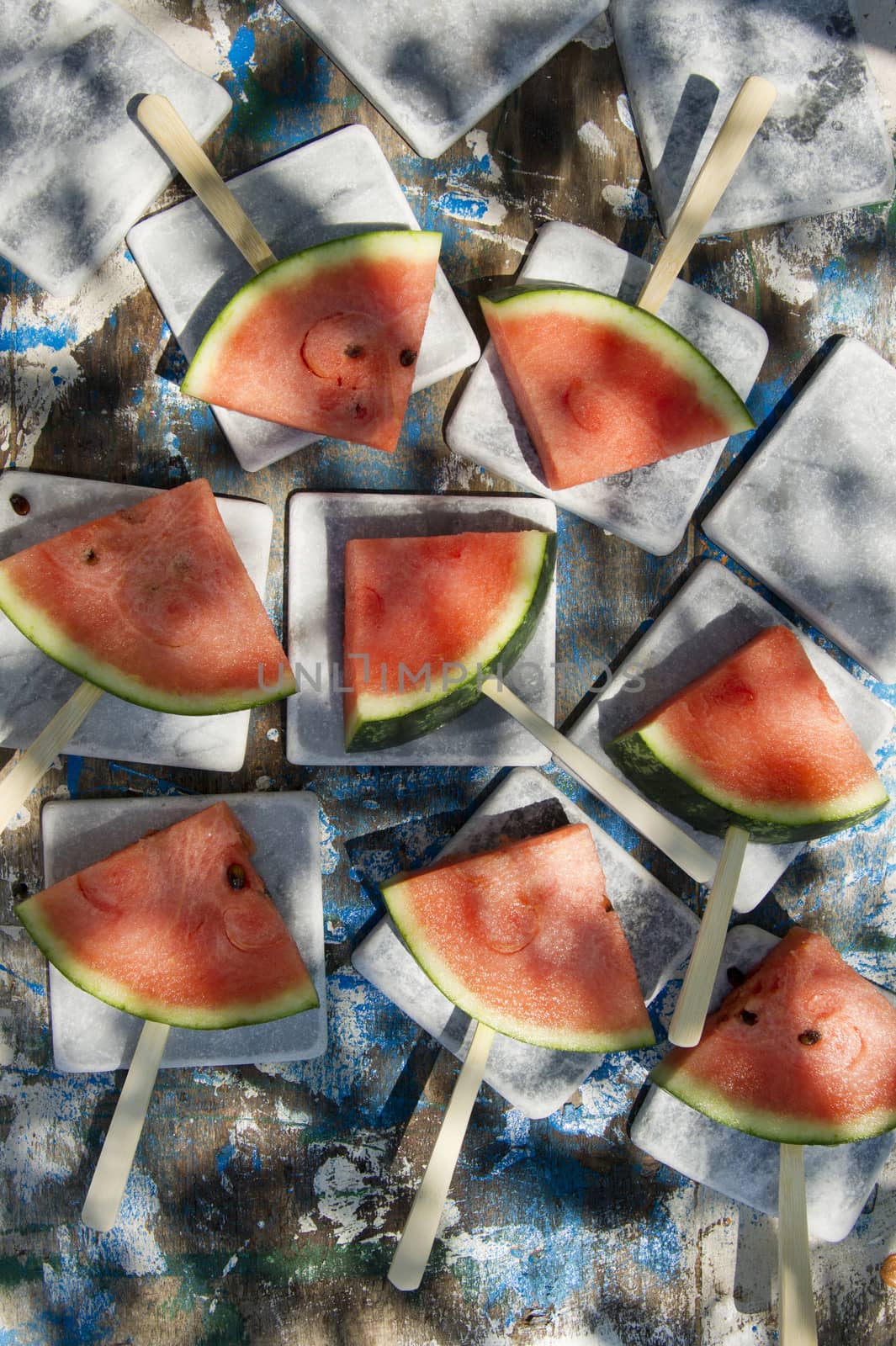 Presentation of a summer dish made up of slice of watermelon 