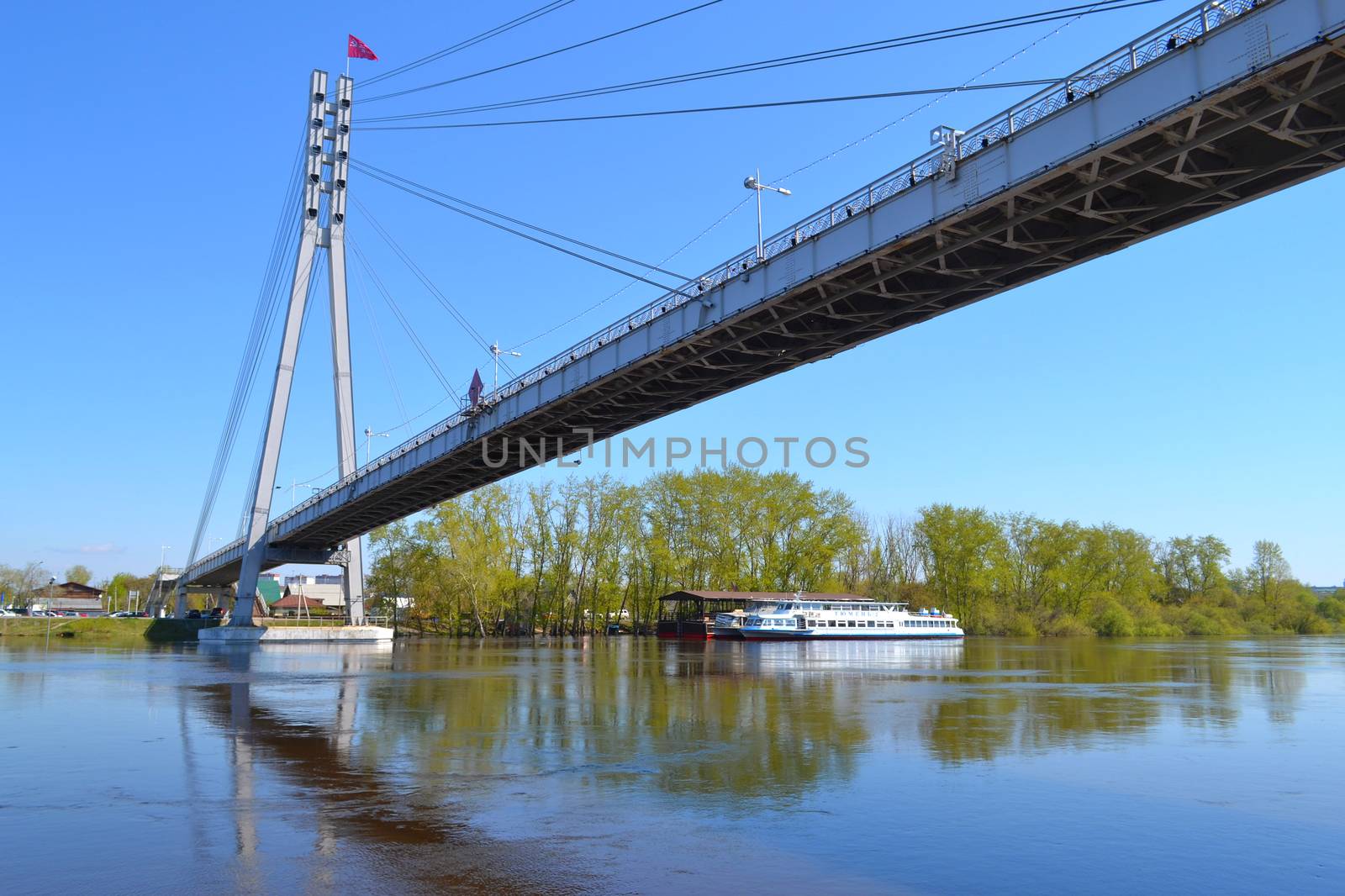 The pedestrian cable-stayed bridge on the Tura River in the city by veronka72