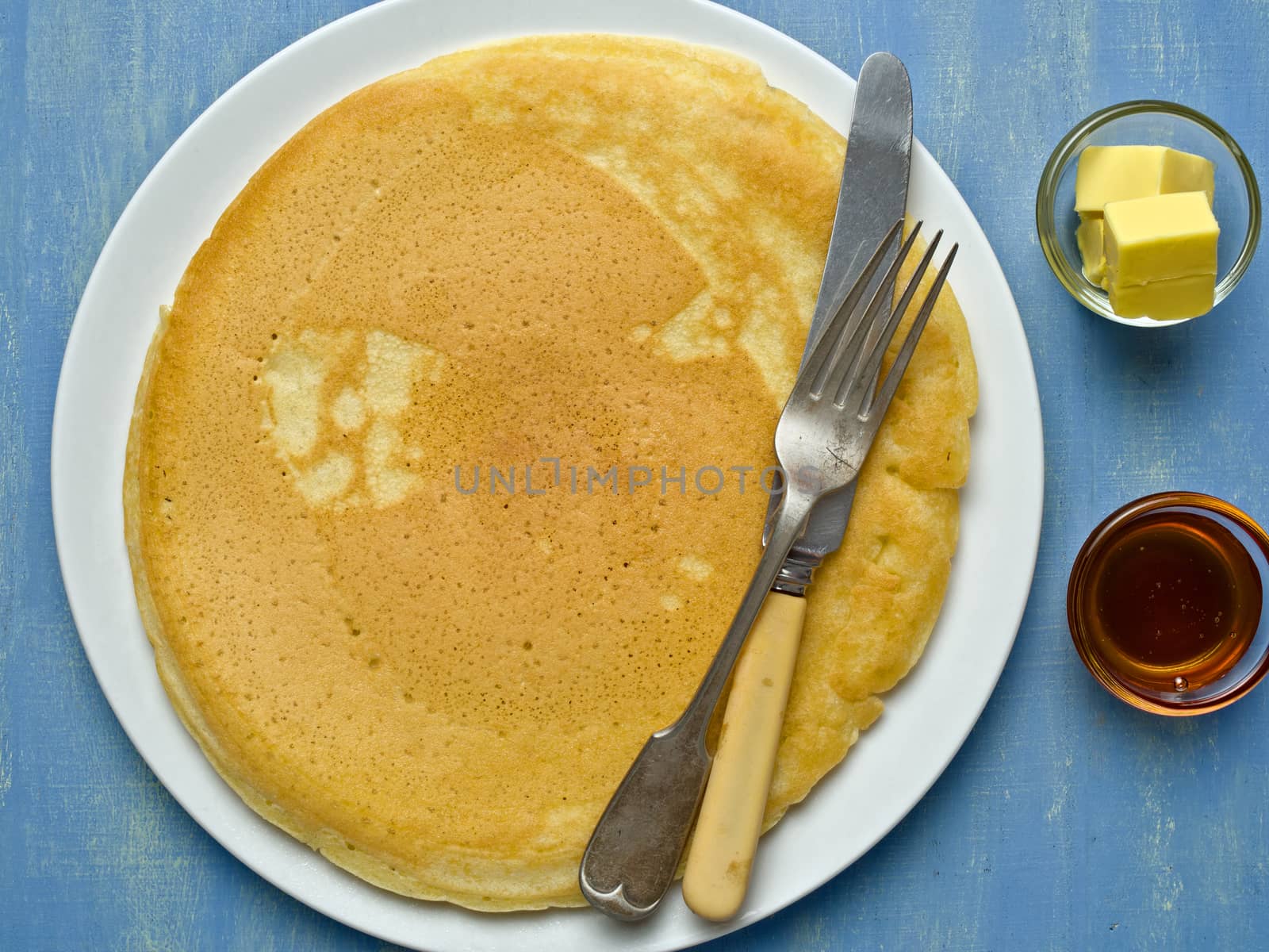 close up of rustic large homemade pancake