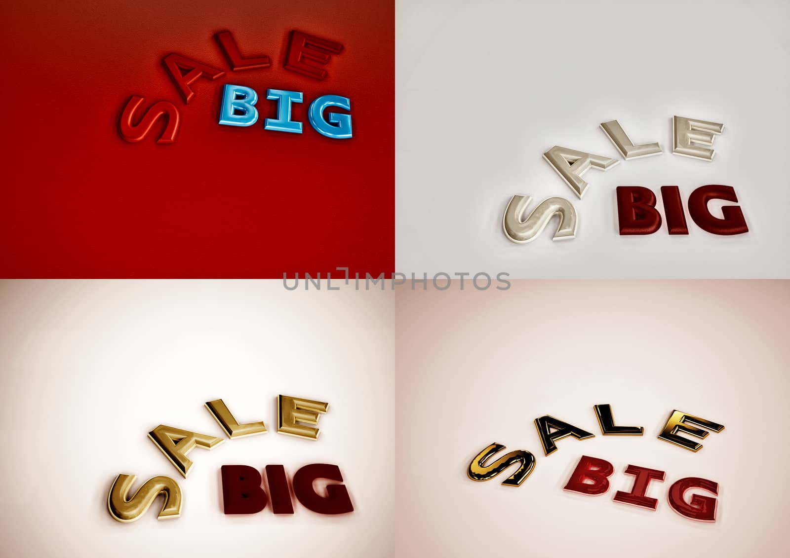 Set of pictures dimensional inscription of SALE on background. 3D illustration.