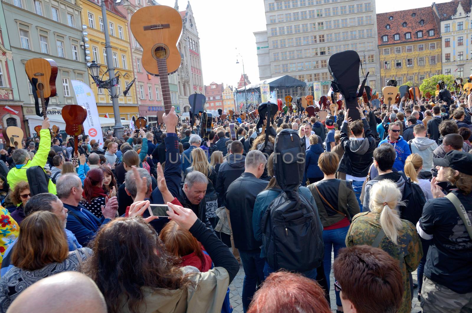 WROCLAW, POLAND - MAY 1: Crowd cheers after offical result of new Guitar Guiness Record during Thanks Jimi Festival on 1st May 2016 in Wroclaw, Poland.