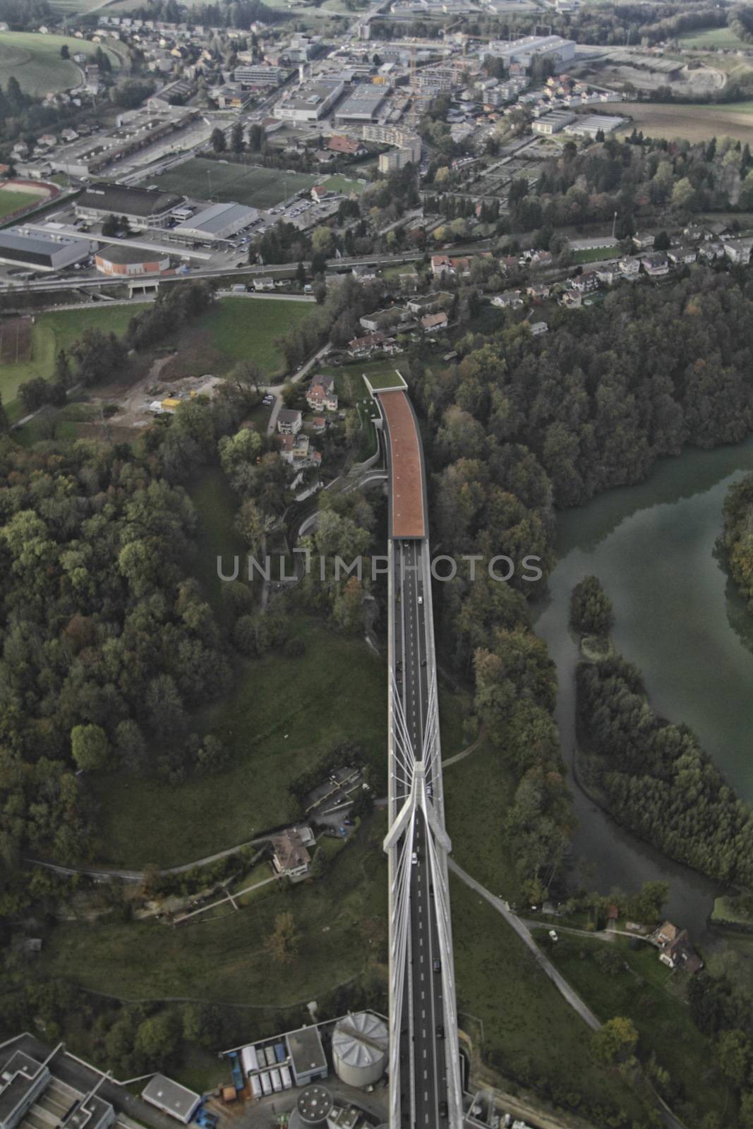 Poya and Zaehringen bridge, Fribourg and sky