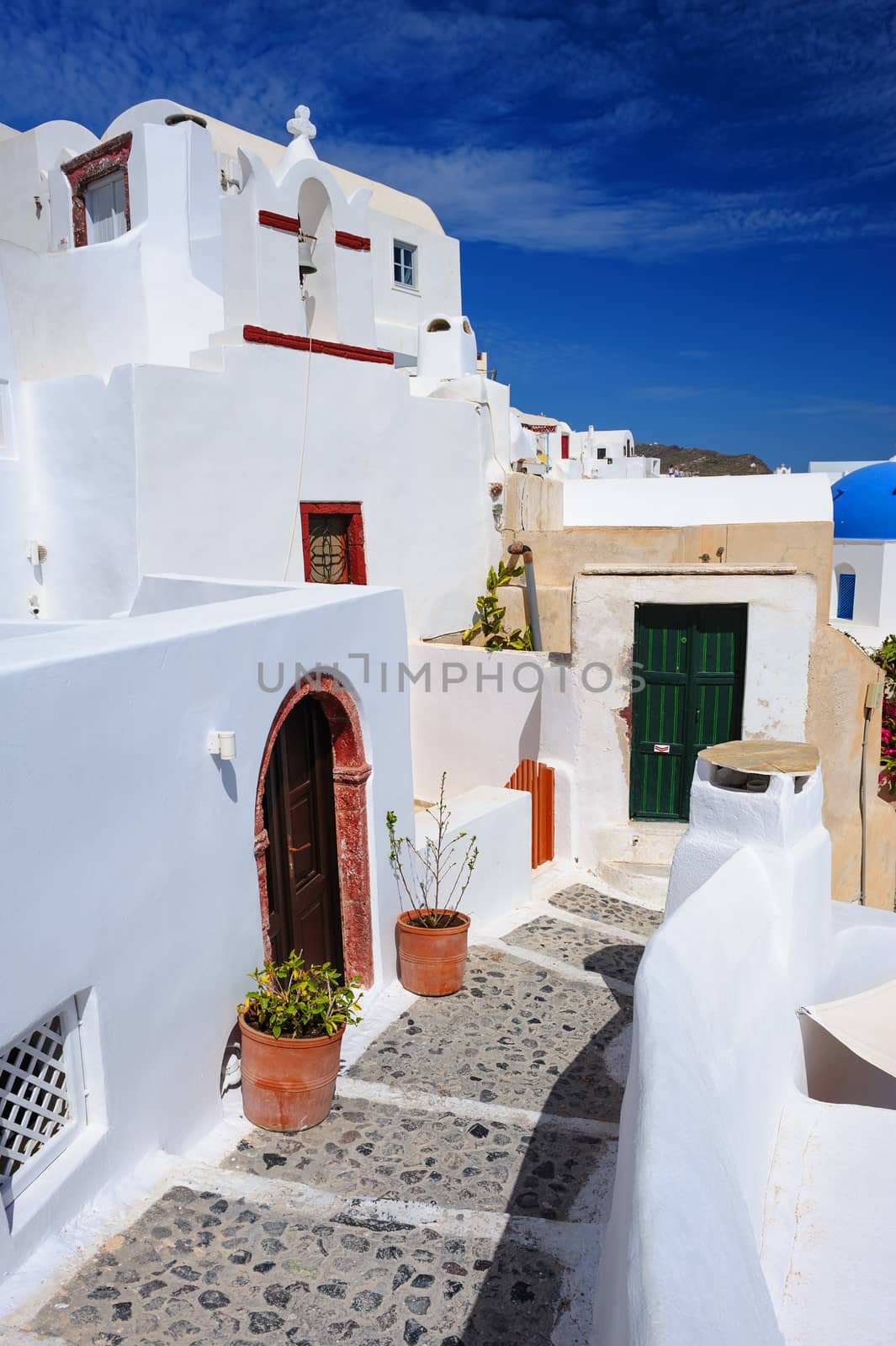 Streets and doors of Oia, Santorini, Greece