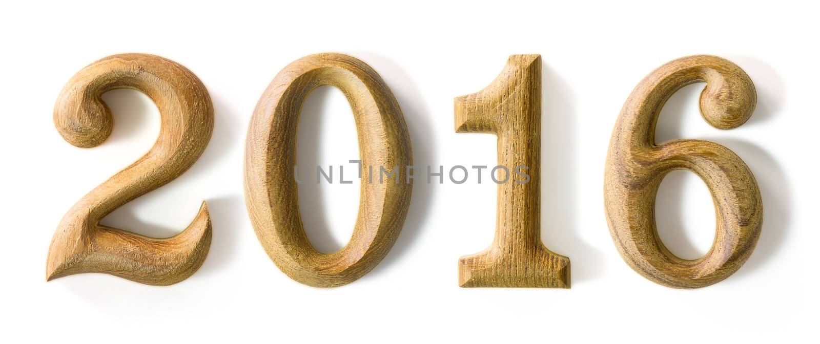 2016 New Year in shape from wooden  on white background