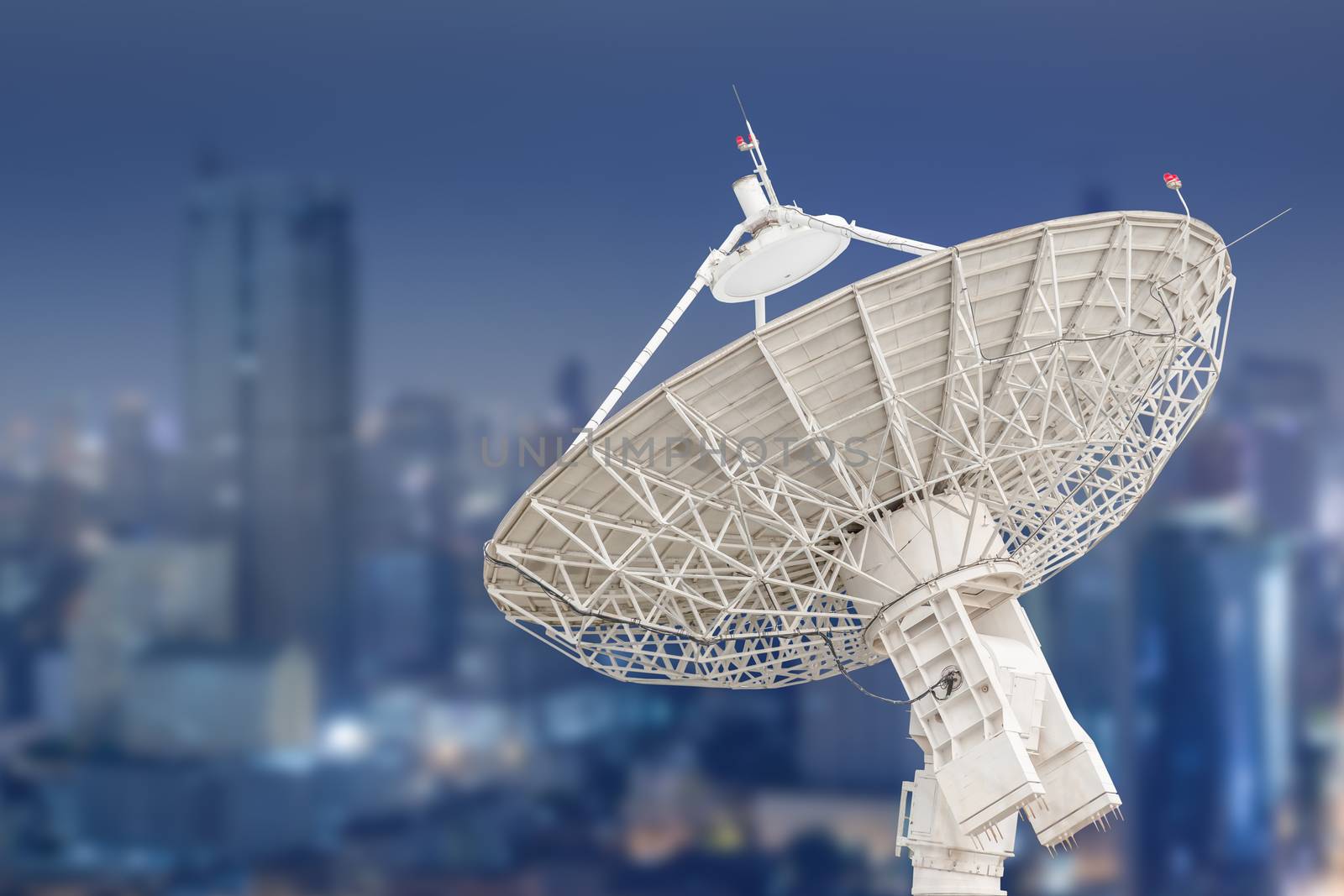 satellite dish antenna radar and building background by FrameAngel