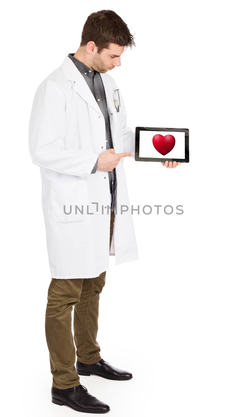 Doctor holding tablet - Red heart by michaklootwijk