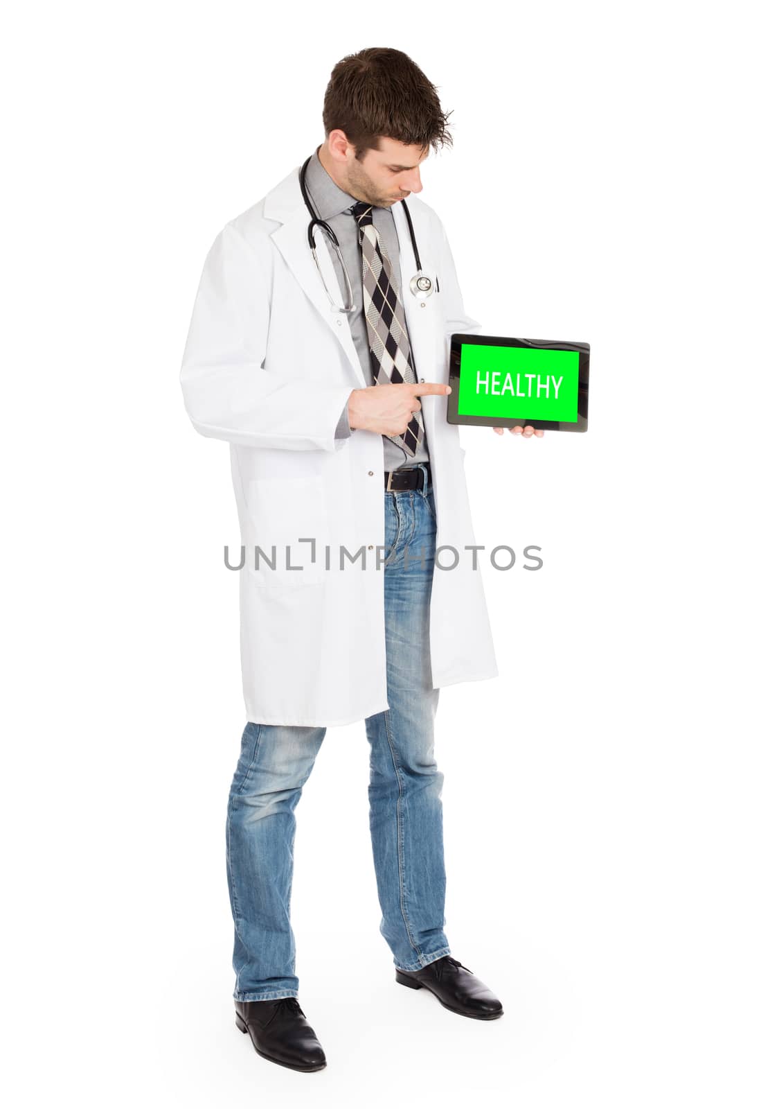 Doctor holding tablet, isolated on white - Healthy