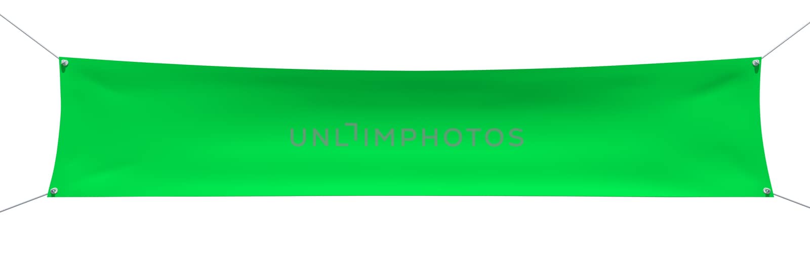 Green banner with ropes, place for your text. 3D illustration