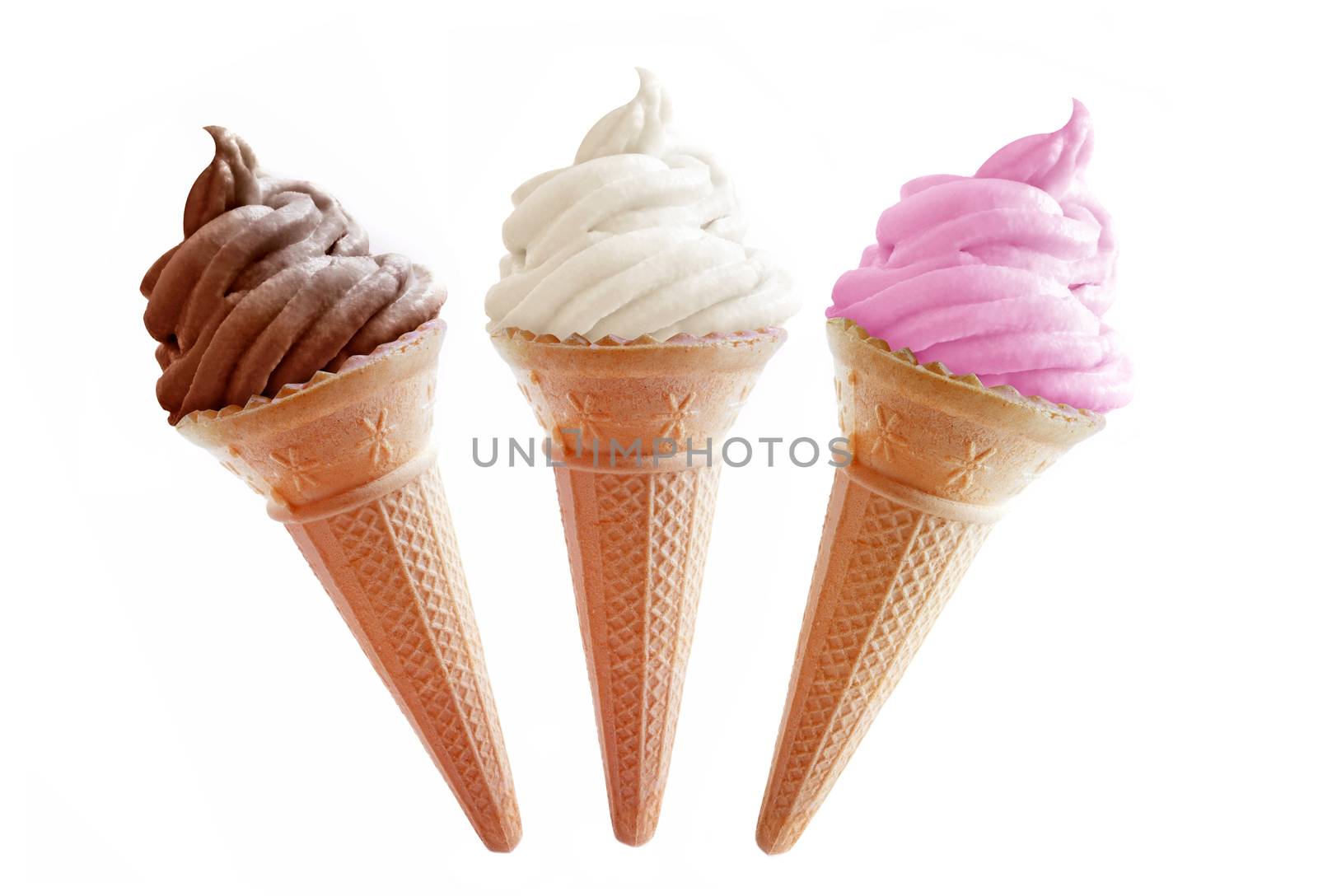 Ice cream cone flavors including chocolate, vanilla and strawberry