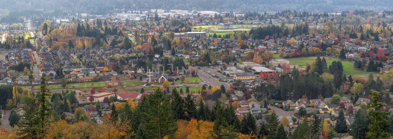 Happy Valley Oregon Rapid Growing City Residential Homes in Fall Season Panorama