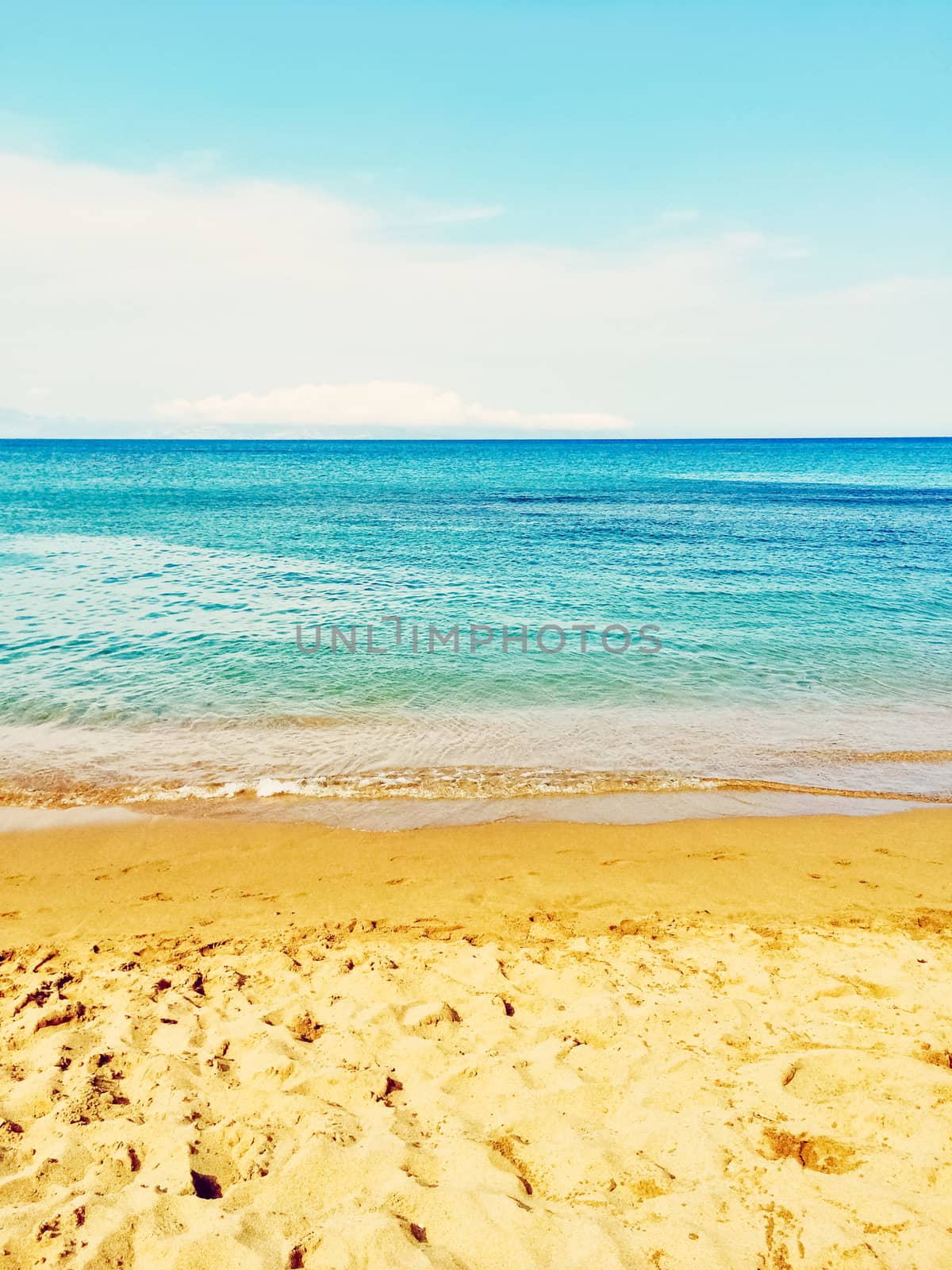 Bright blue sea and sand beach by anikasalsera