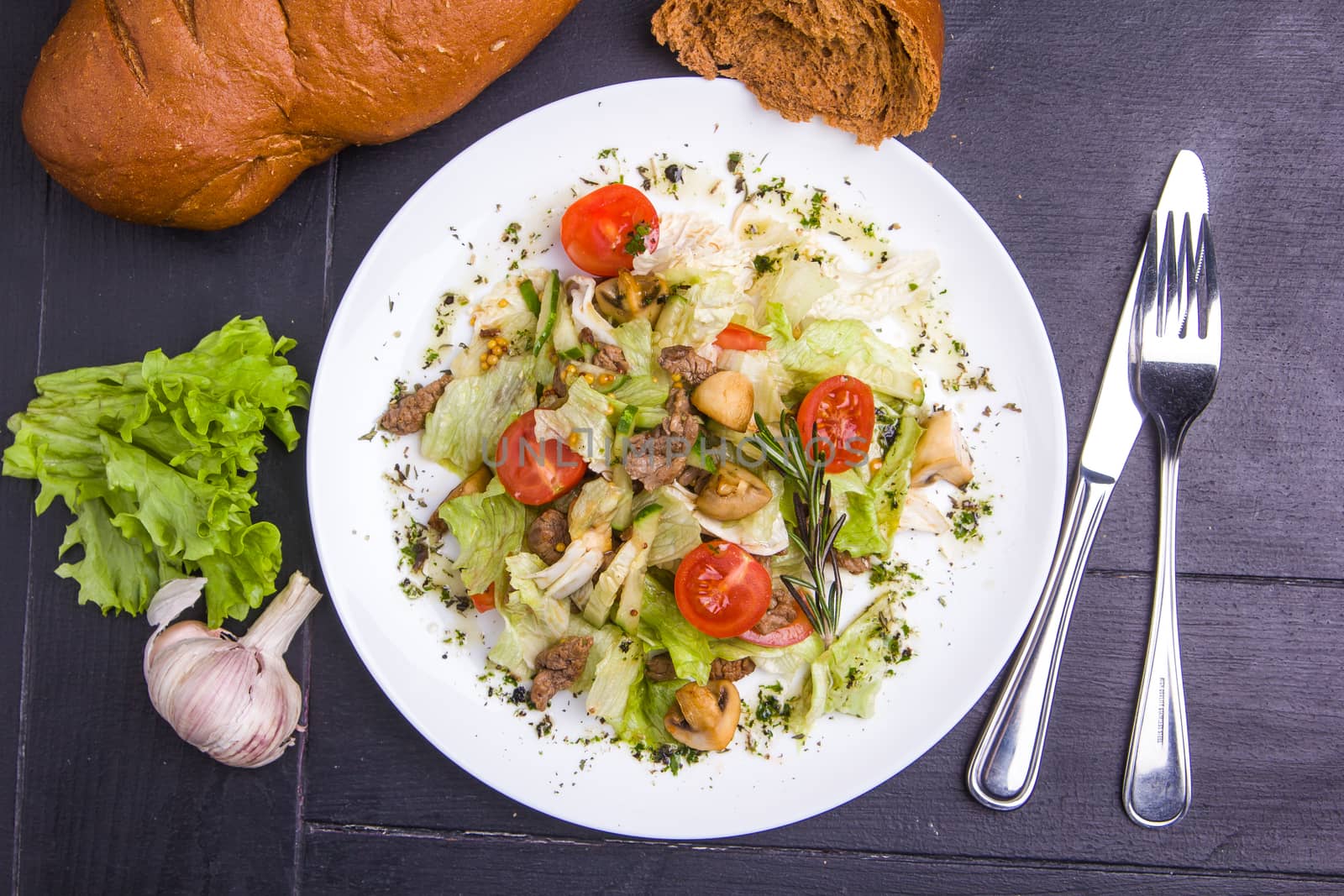 Salad with Sliced Beef Mushrooms and Vegetables by mrakor