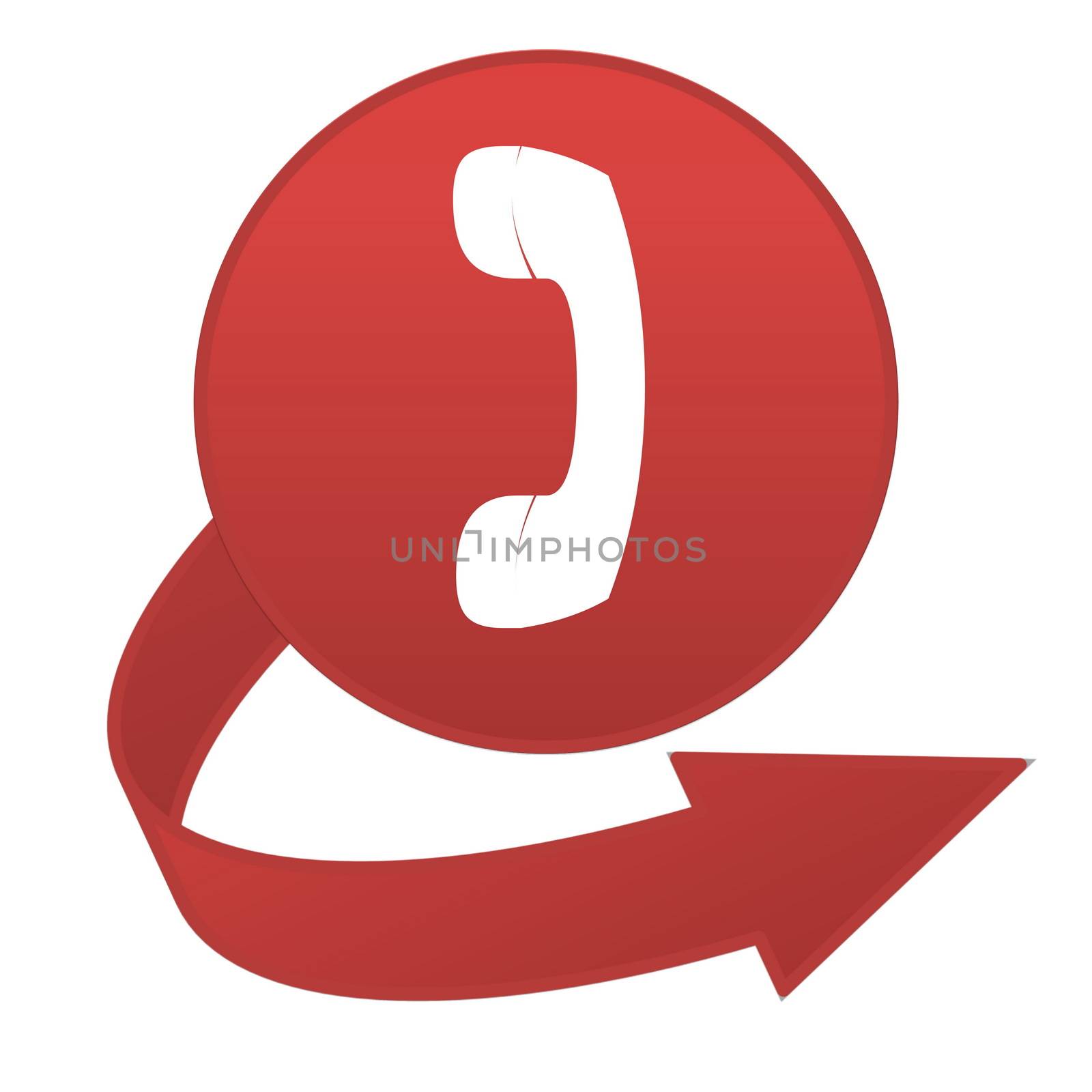 Red phone arrow button isolated in white background