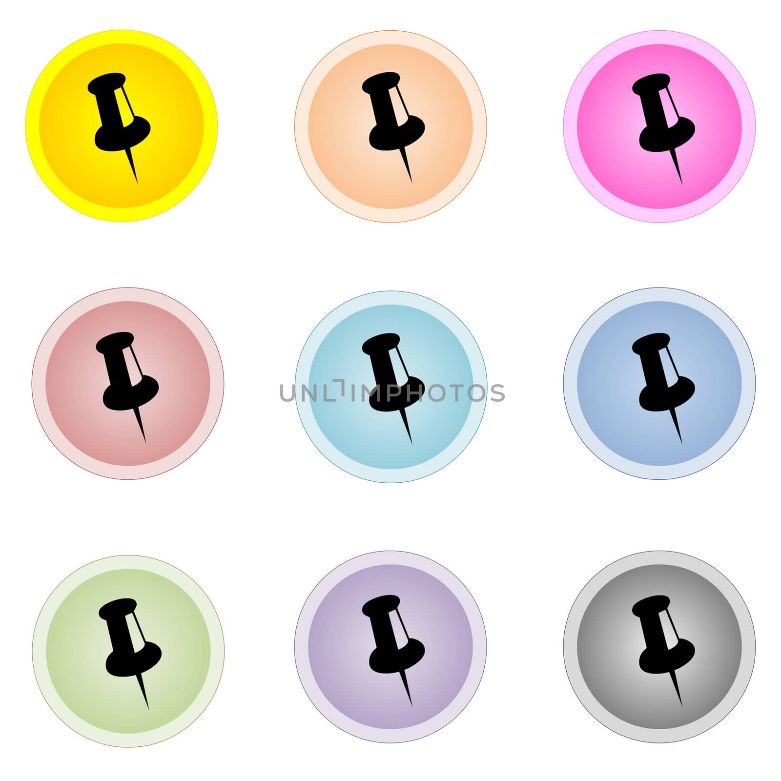 Set of colorful buttons with pin by Elenaphotos21