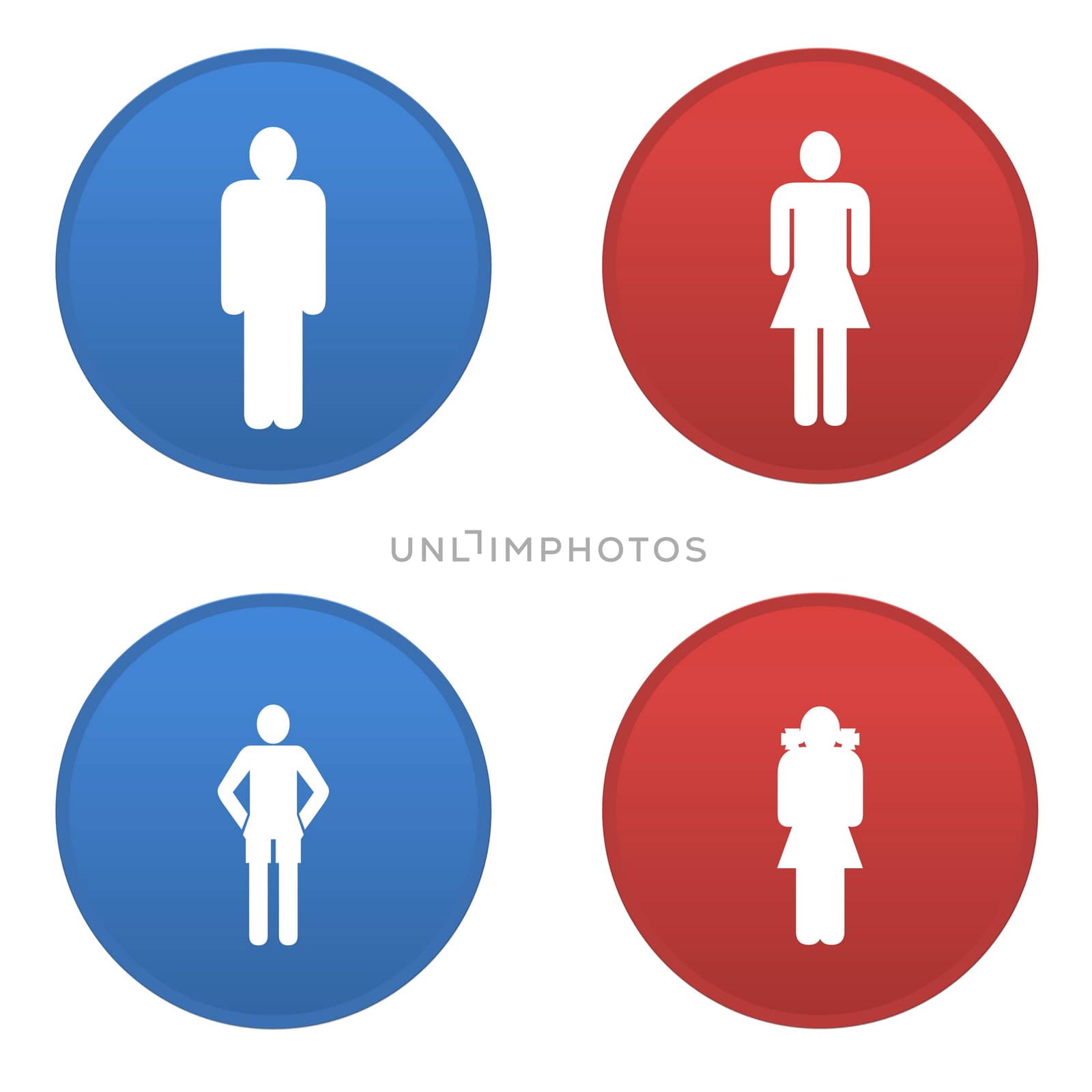 Man, woman, girl and boy icons isolated in white background