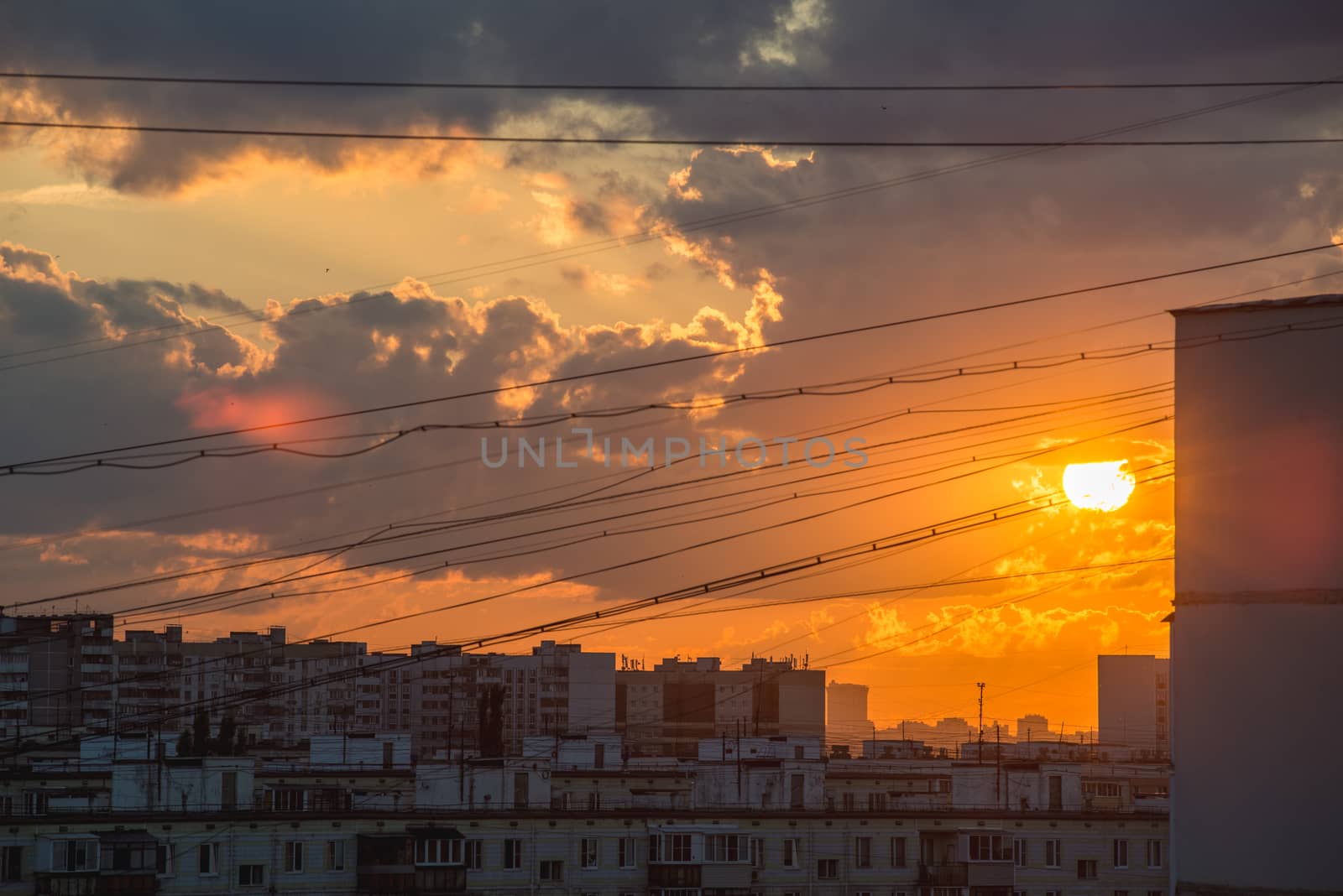 Sunset sunrise in the city. Warm scene by skrotov