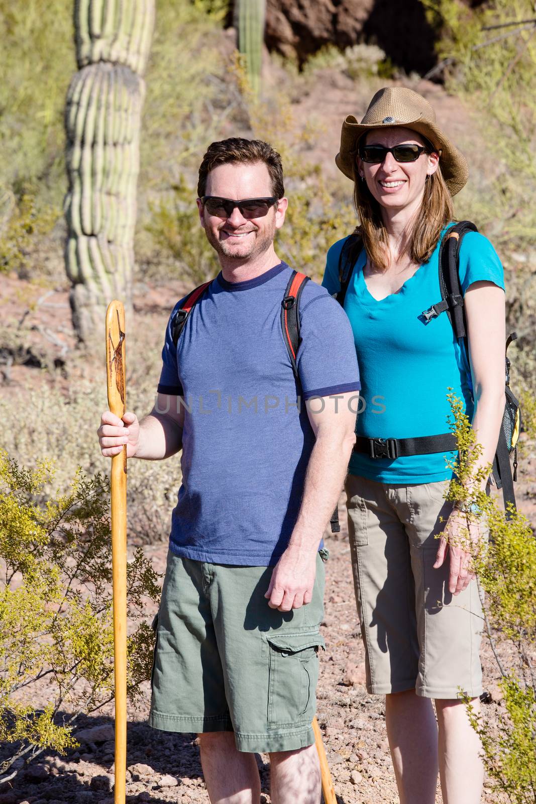 Couple walking in the American Southwest desert