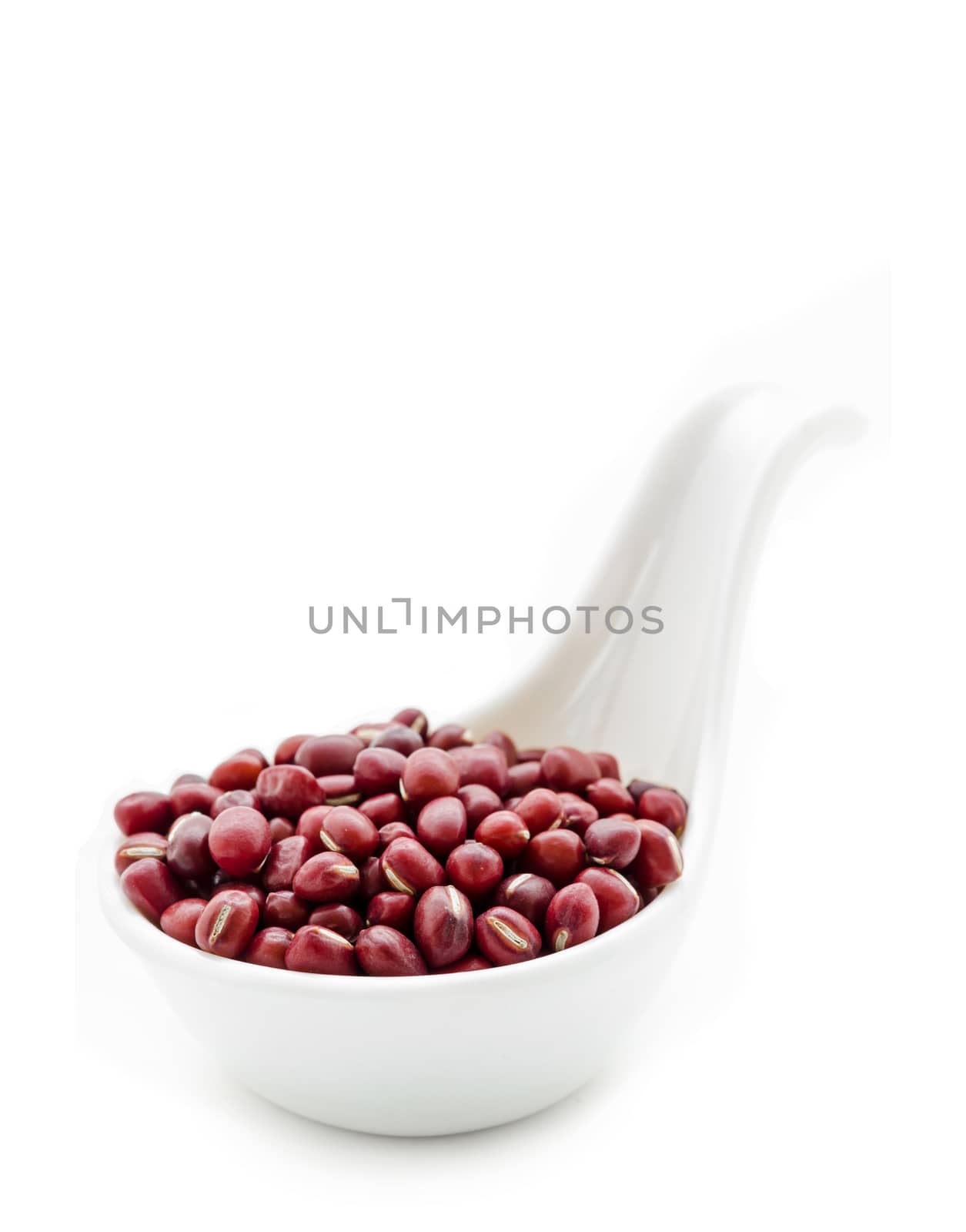 azuki beans , red beans in white spoon isolated on white background.