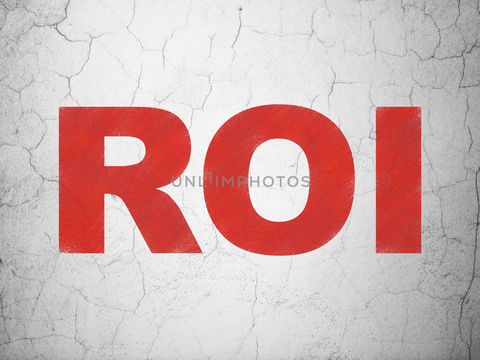Business concept: Red ROI on textured concrete wall background
