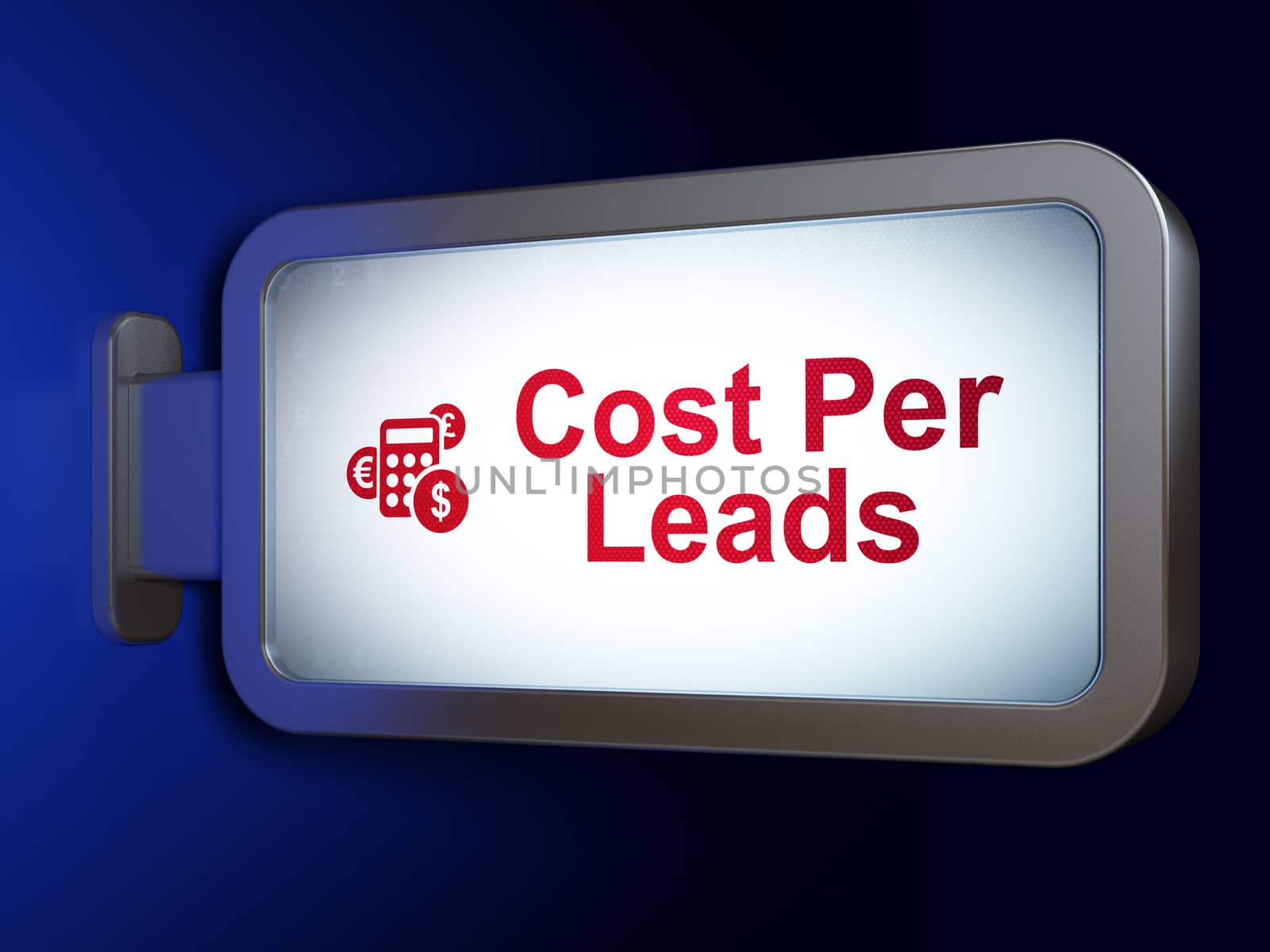 Finance concept: Cost Per Leads and Calculator on advertising billboard background, 3D rendering